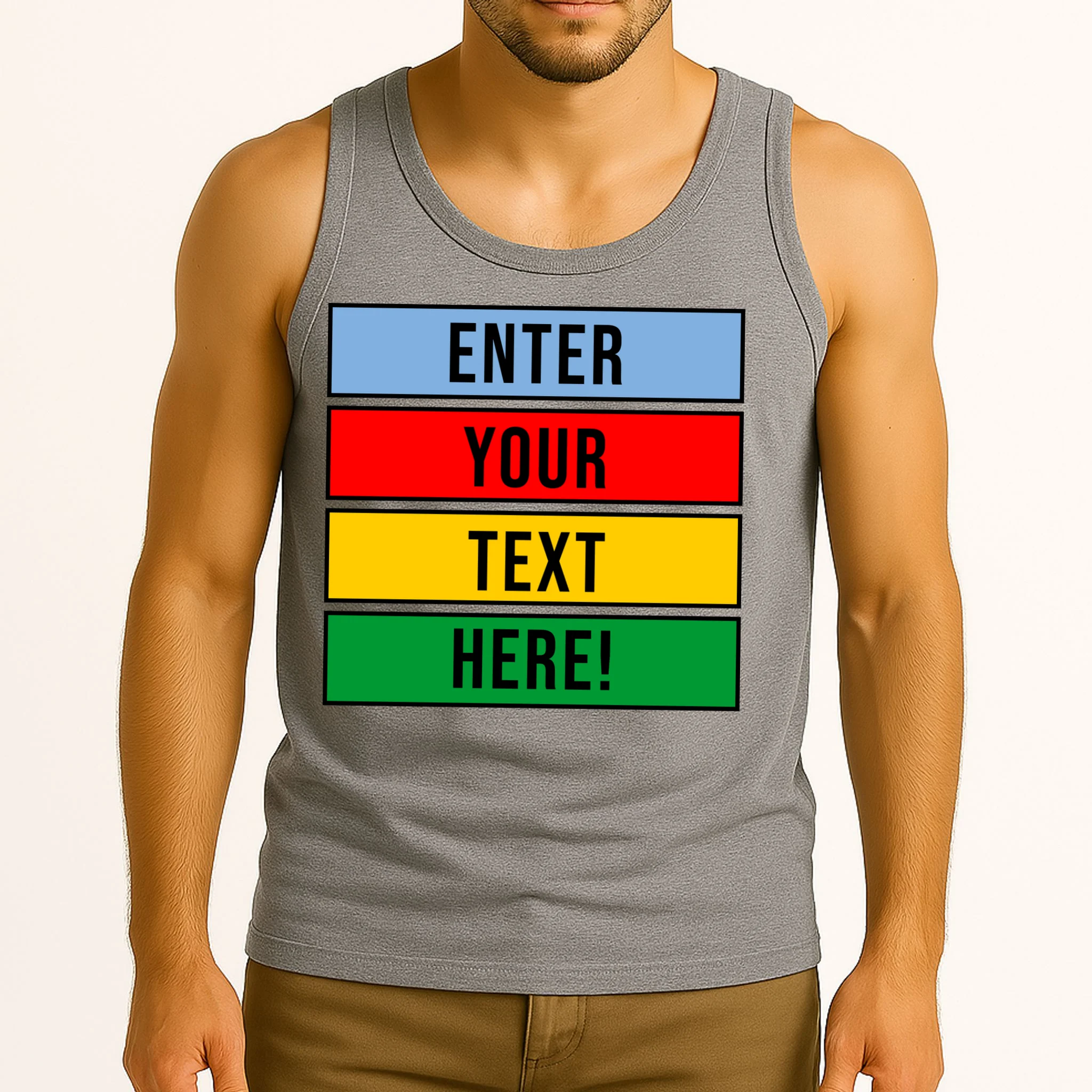 ENTER YOUR TEXT HERE! Custom Colorful Rectangles Personalized Men's Tank Top - Front 2