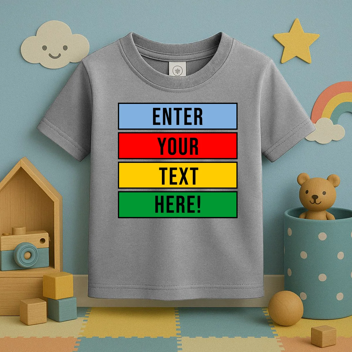 ENTER YOUR TEXT HERE! Custom Colorful Rectangles Personalized Toddler T-Shirt - Front 2