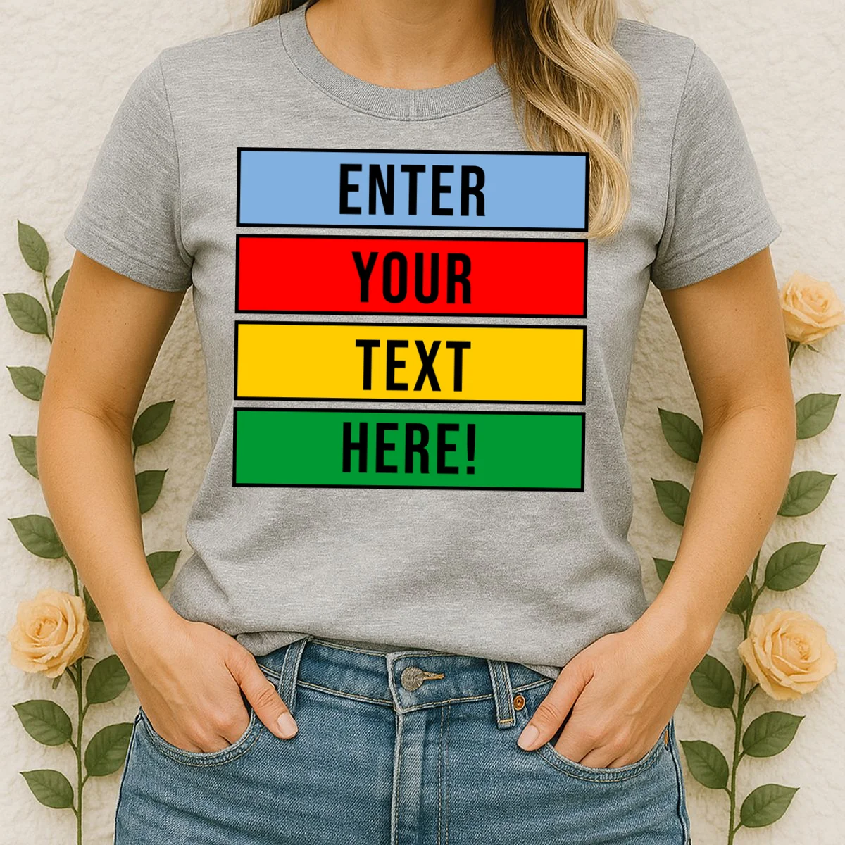 ENTER YOUR TEXT HERE! Custom Colorful Rectangles Personalized Women's T-Shirt - Front 1