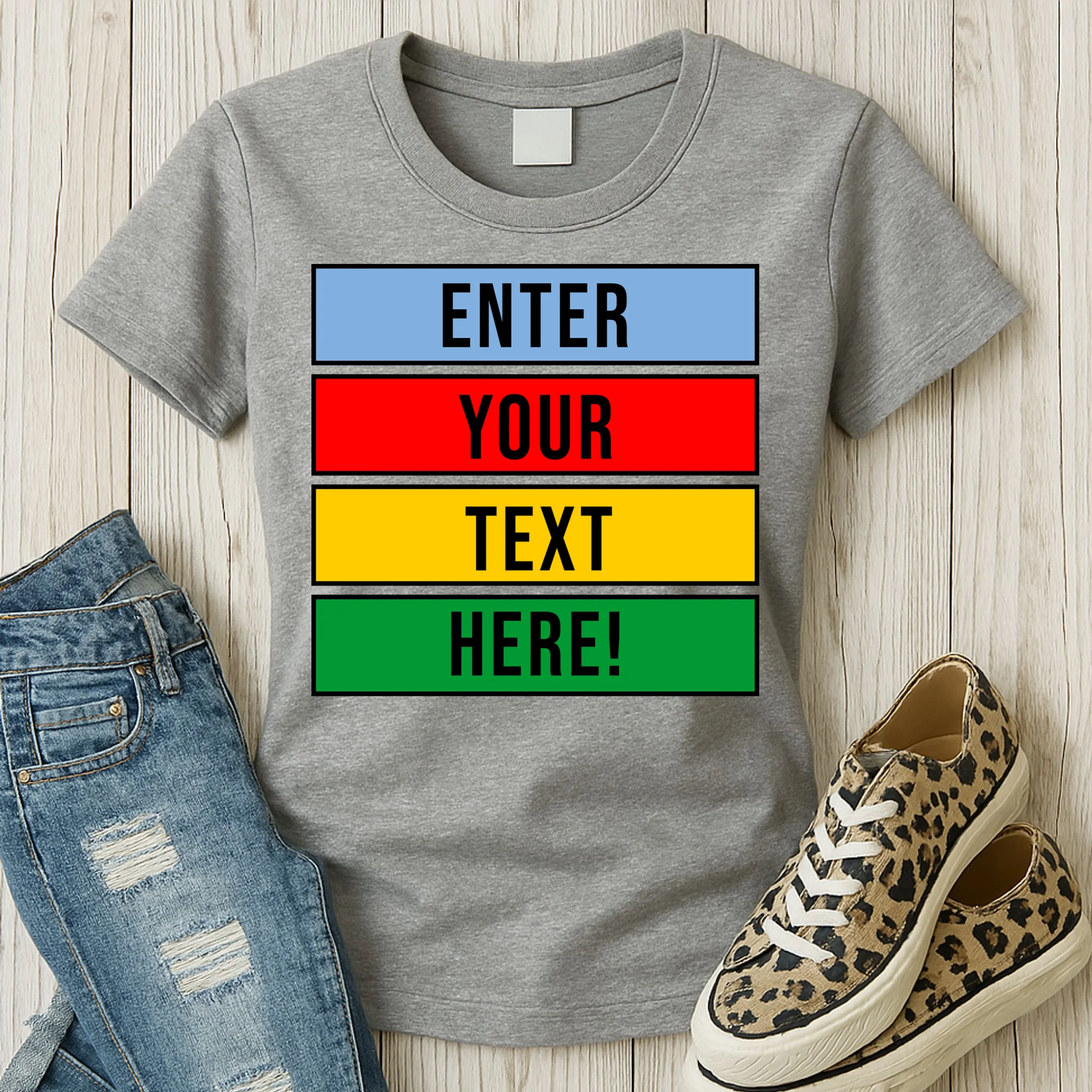 ENTER YOUR TEXT HERE! Custom Colorful Rectangles Personalized Women's T-Shirt - Front 2