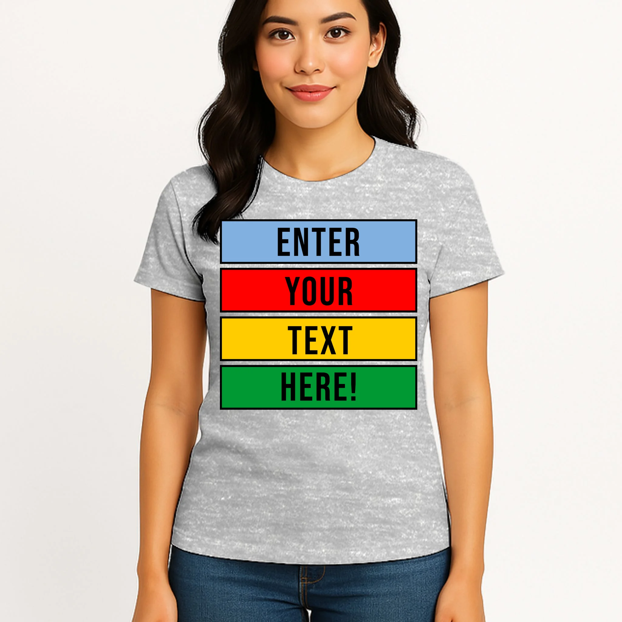 ENTER YOUR TEXT HERE! Custom Colorful Rectangles Personalized Women's T-Shirt - Front 3