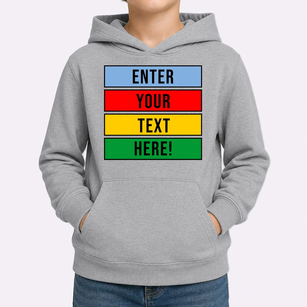 ENTER YOUR TEXT HERE! Custom Colorful Rectangles Personalized Kids Hoodie - Front 1