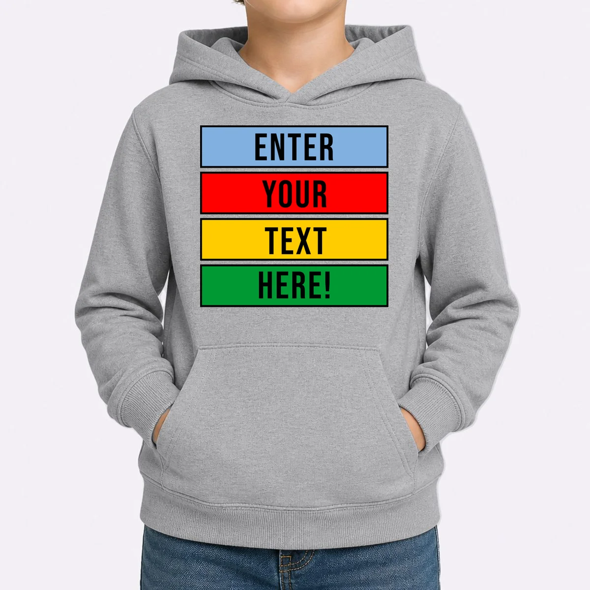 ENTER YOUR TEXT HERE! Custom Colorful Rectangles Personalized Kids Hoodie - Front 1