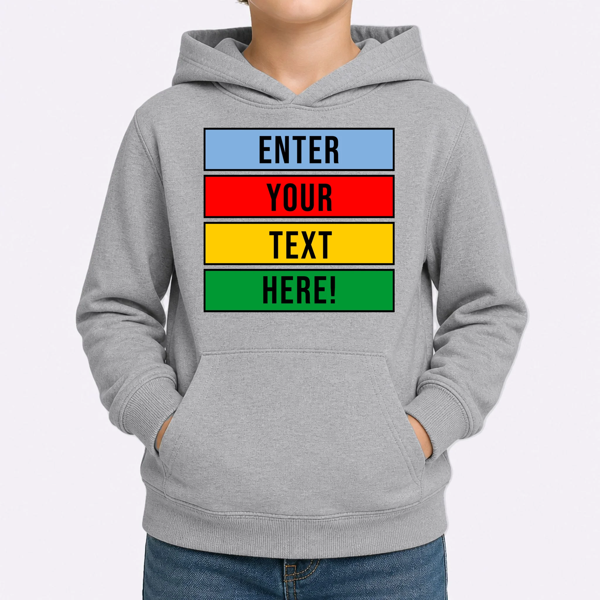 ENTER YOUR TEXT HERE! Custom Colorful Rectangles Personalized Kids Hoodie - Front 1