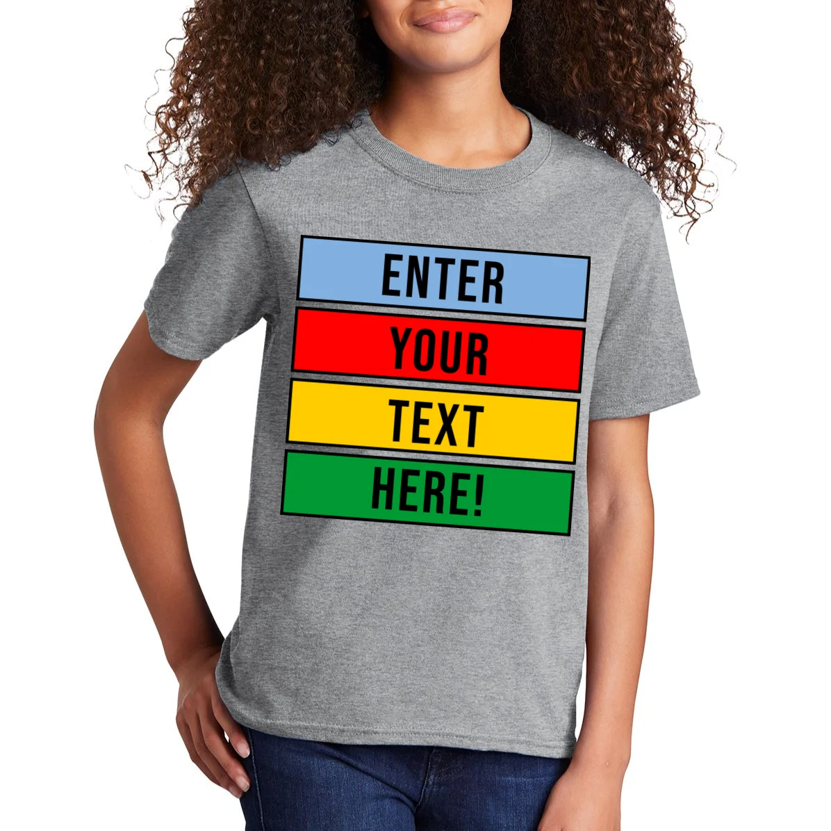 ENTER YOUR TEXT HERE! Custom Colorful Rectangles Personalized Kids T-Shirt - Front 1