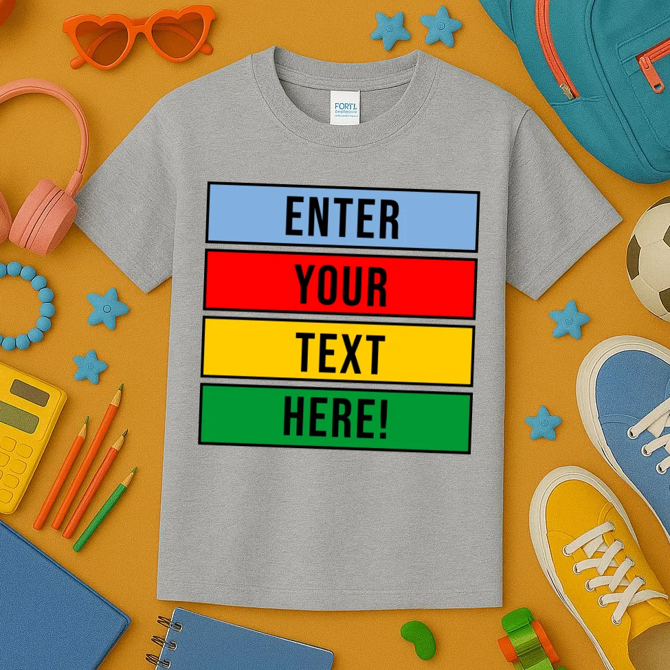 ENTER YOUR TEXT HERE! Custom Colorful Rectangles Personalized Kids T-Shirt - Front 2