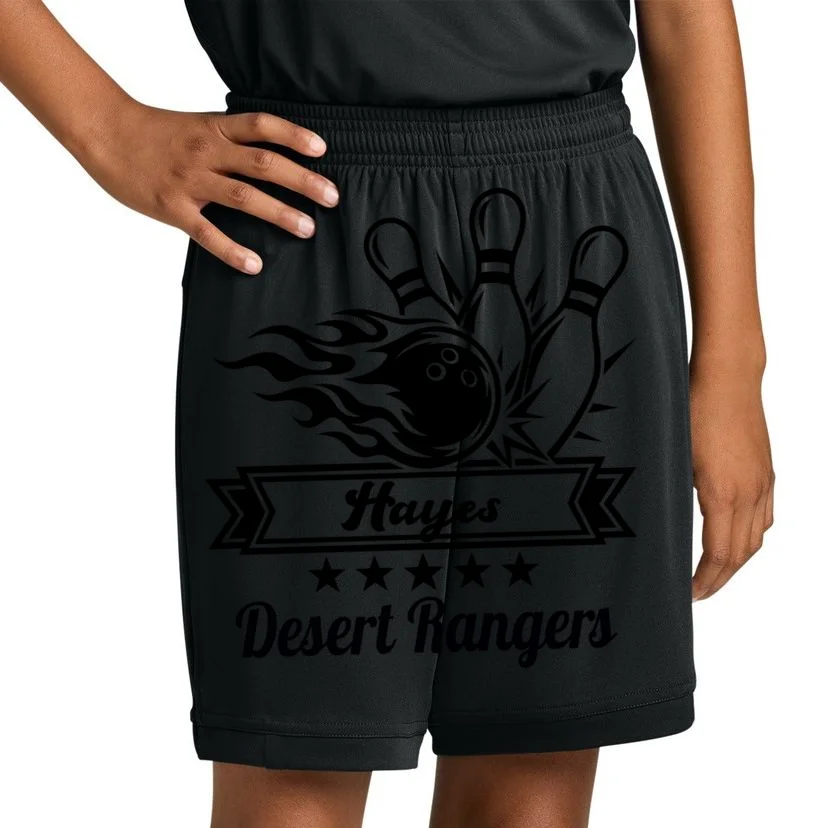 Customizable Bowling Team Name & Player Name – Fiery Strike Sports Kids Shorts - Front 1