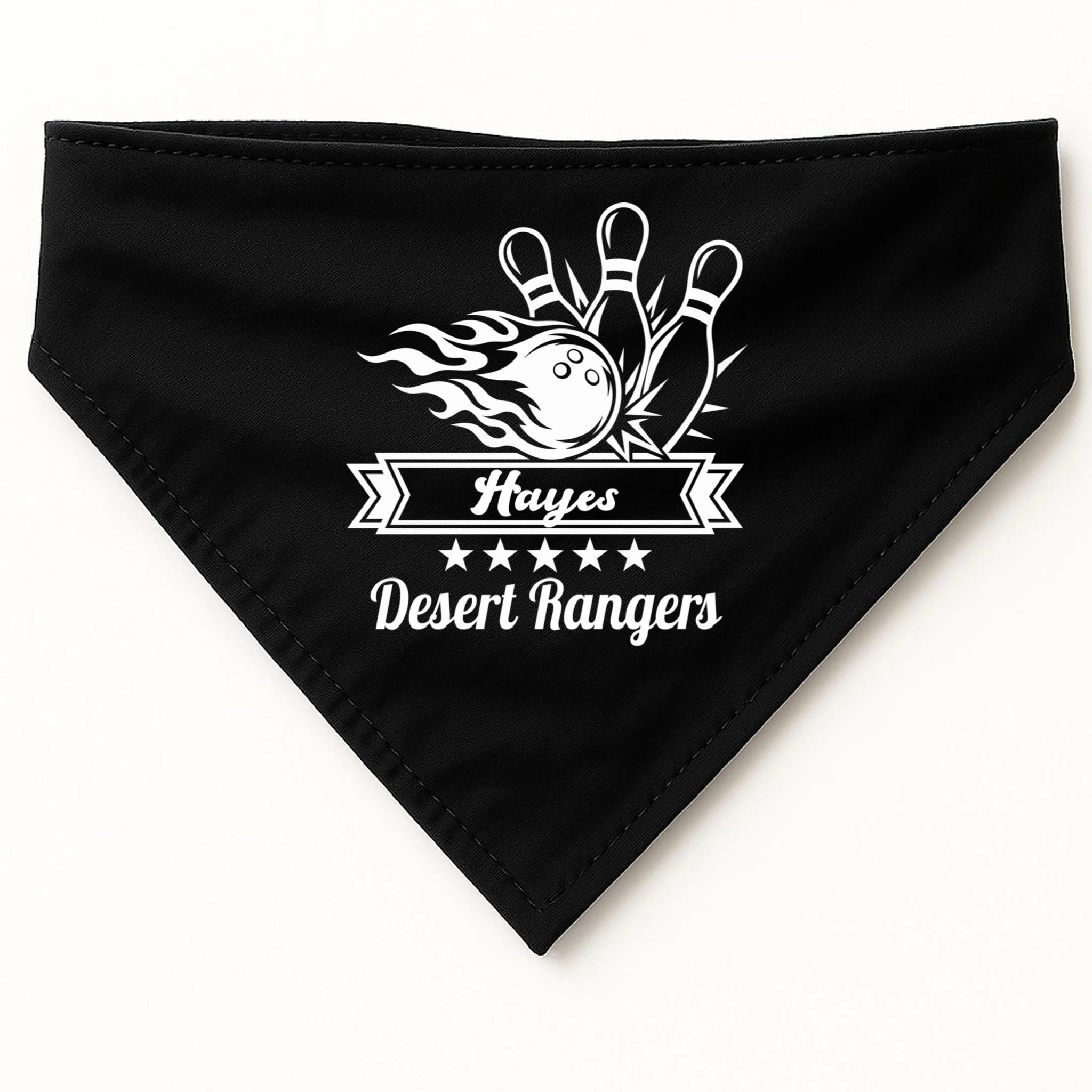 Customizable Bowling Team Name & Player Name – Fiery Strike Sports Dog Bandana - Front