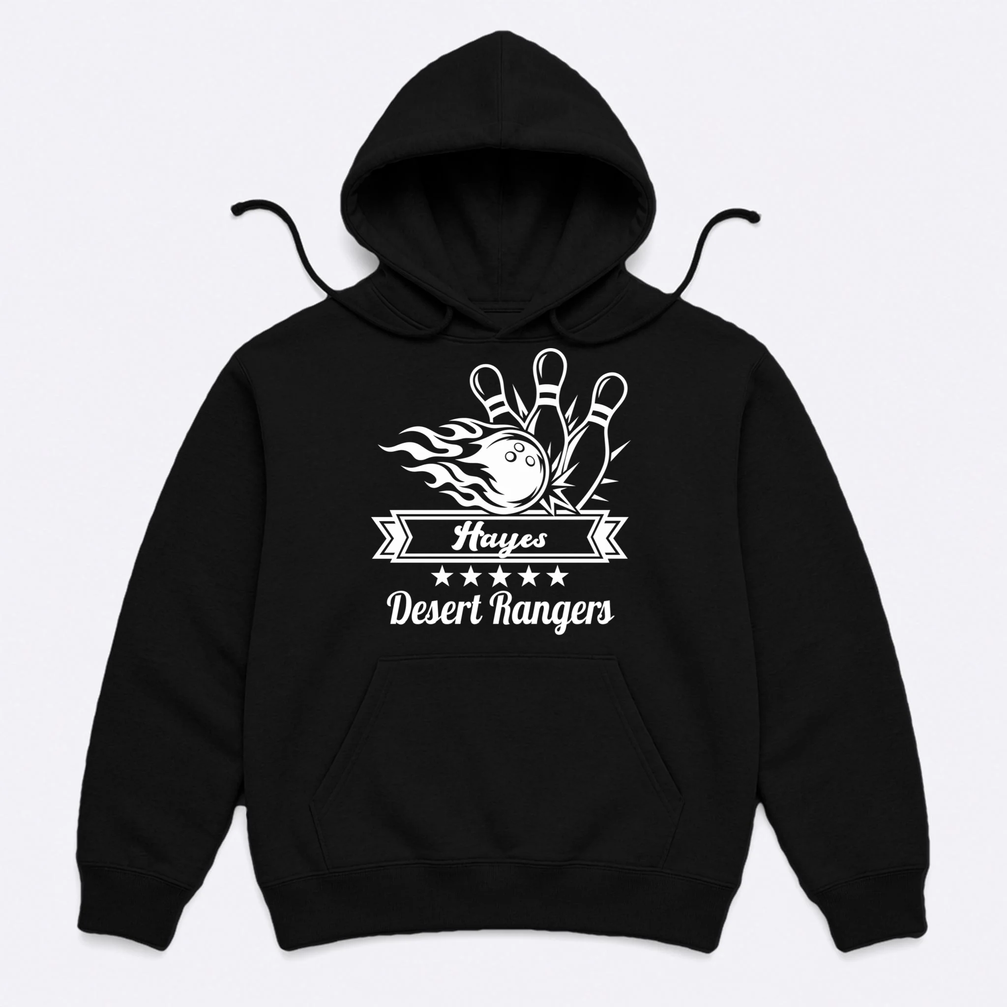 Customizable Bowling Team Name & Player Name – Fiery Strike Sports Men's Hoodie - Front