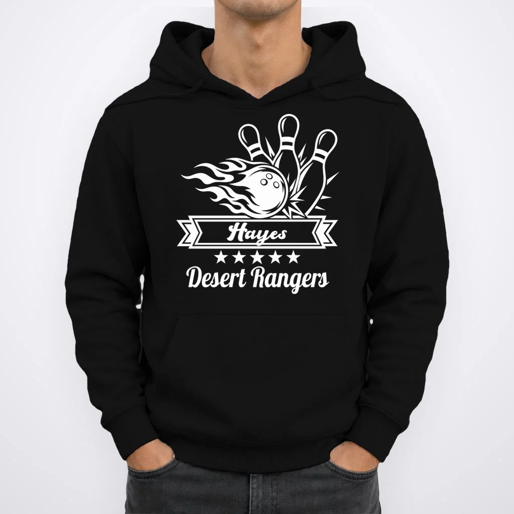 Customizable Bowling Team Name & Player Name – Fiery Strike Sports Men's Hoodie - Front 1
