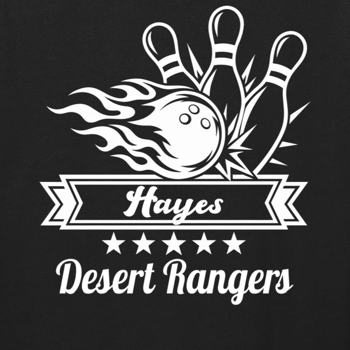 Customizable Bowling Team Name & Player Name – Fiery Strike Sports Men's Long Sleeve Shirt - Front - Close-up