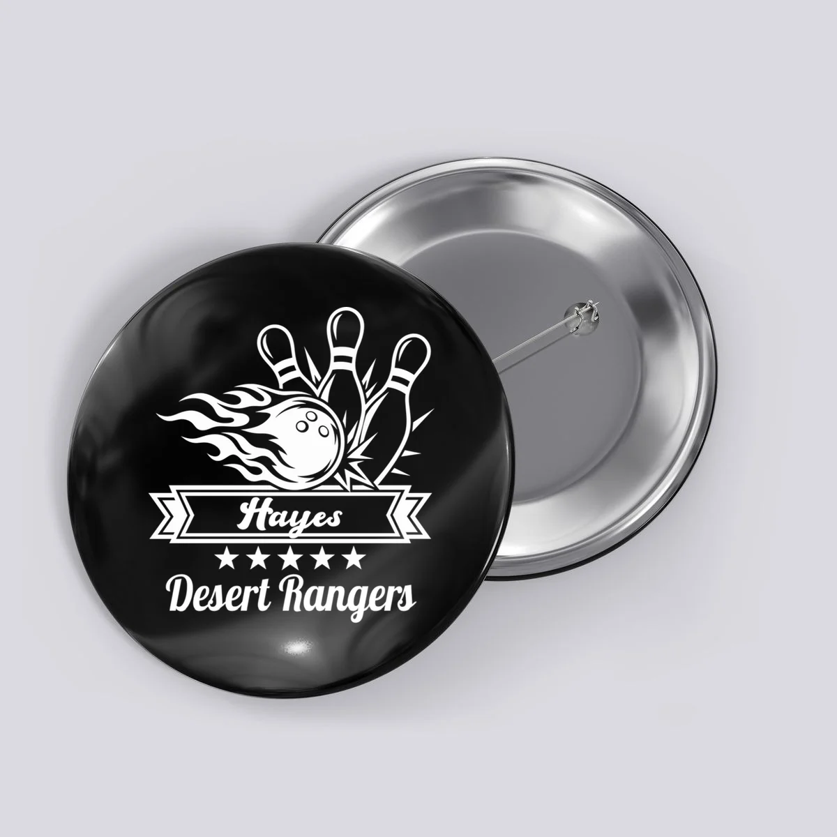 Customizable Bowling Team Name & Player Name – Fiery Strike Sports Button - Front