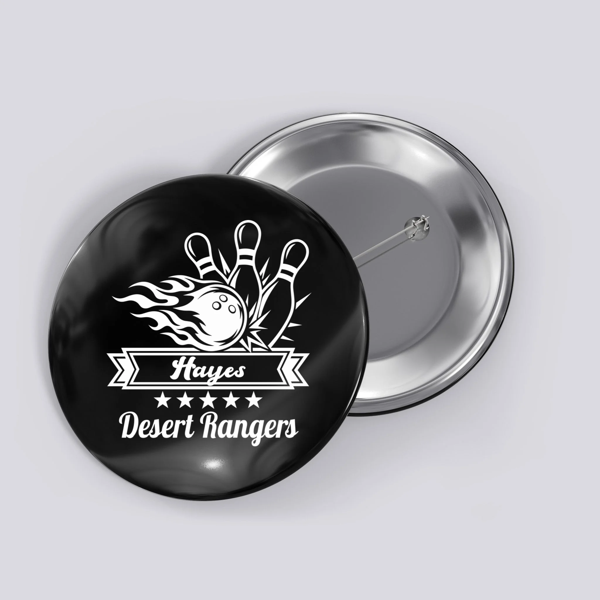 Customizable Bowling Team Name & Player Name – Fiery Strike Sports Button - Front