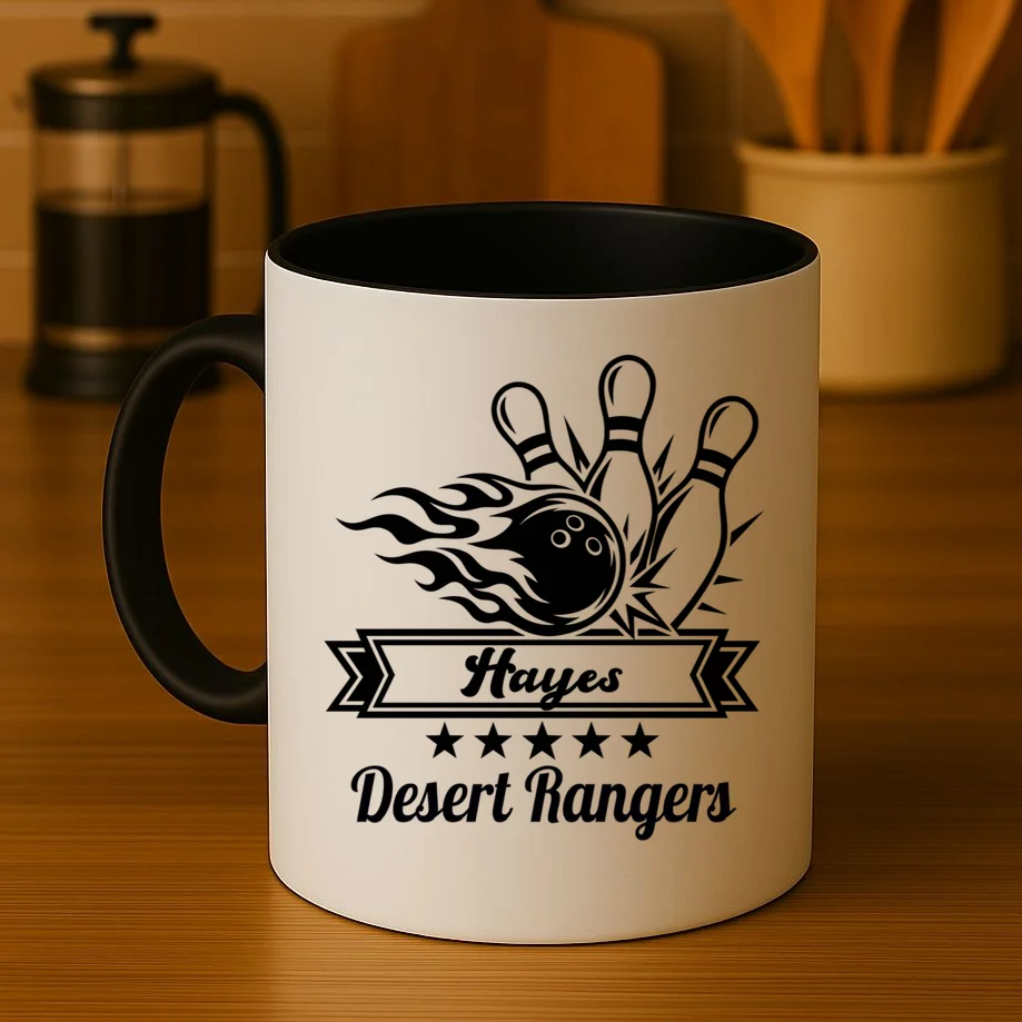 Customizable Bowling Team Name & Player Name – Fiery Strike Sports Mug - Front 3