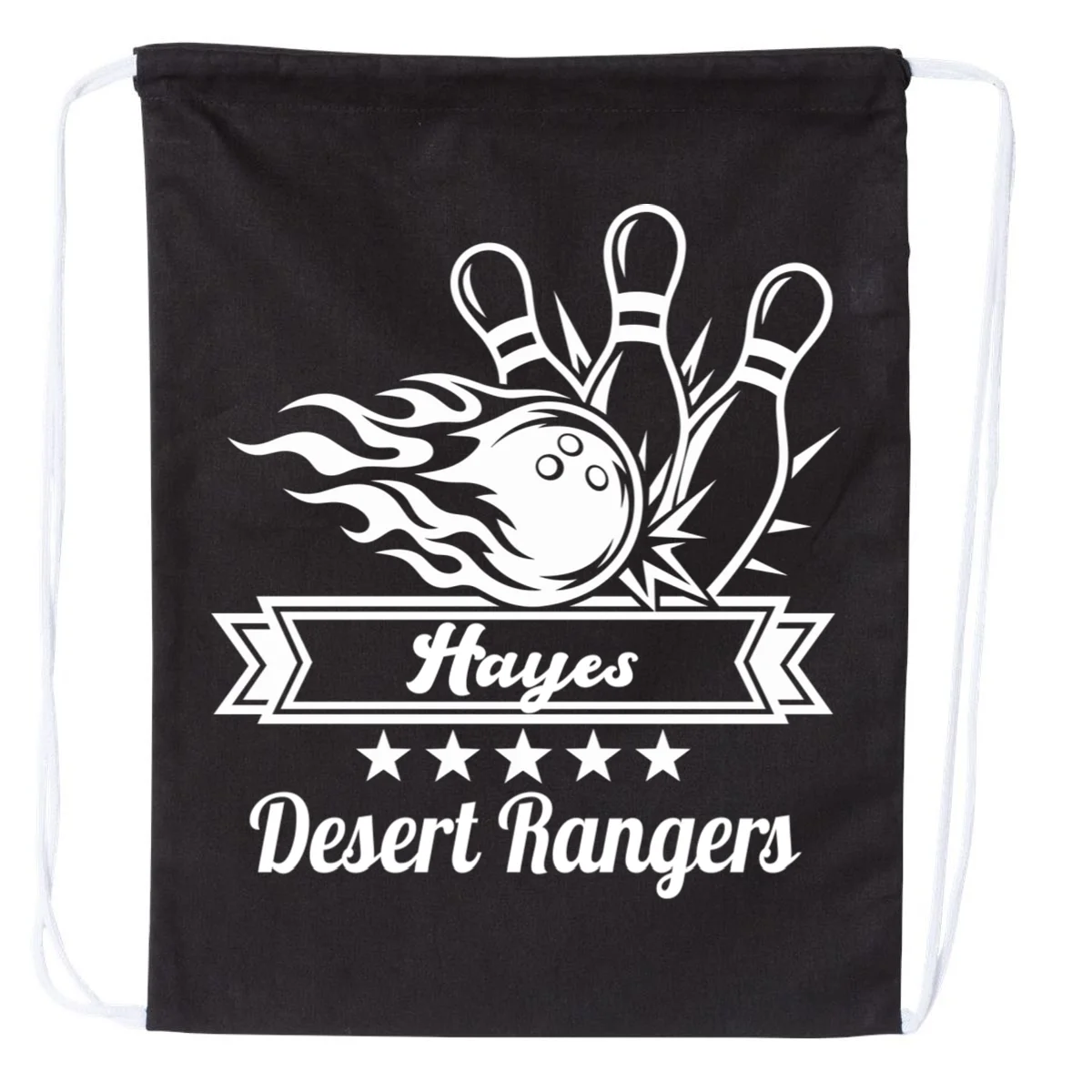 Customizable Bowling Team Name & Player Name – Fiery Strike Sports Drawstring Bag - Front