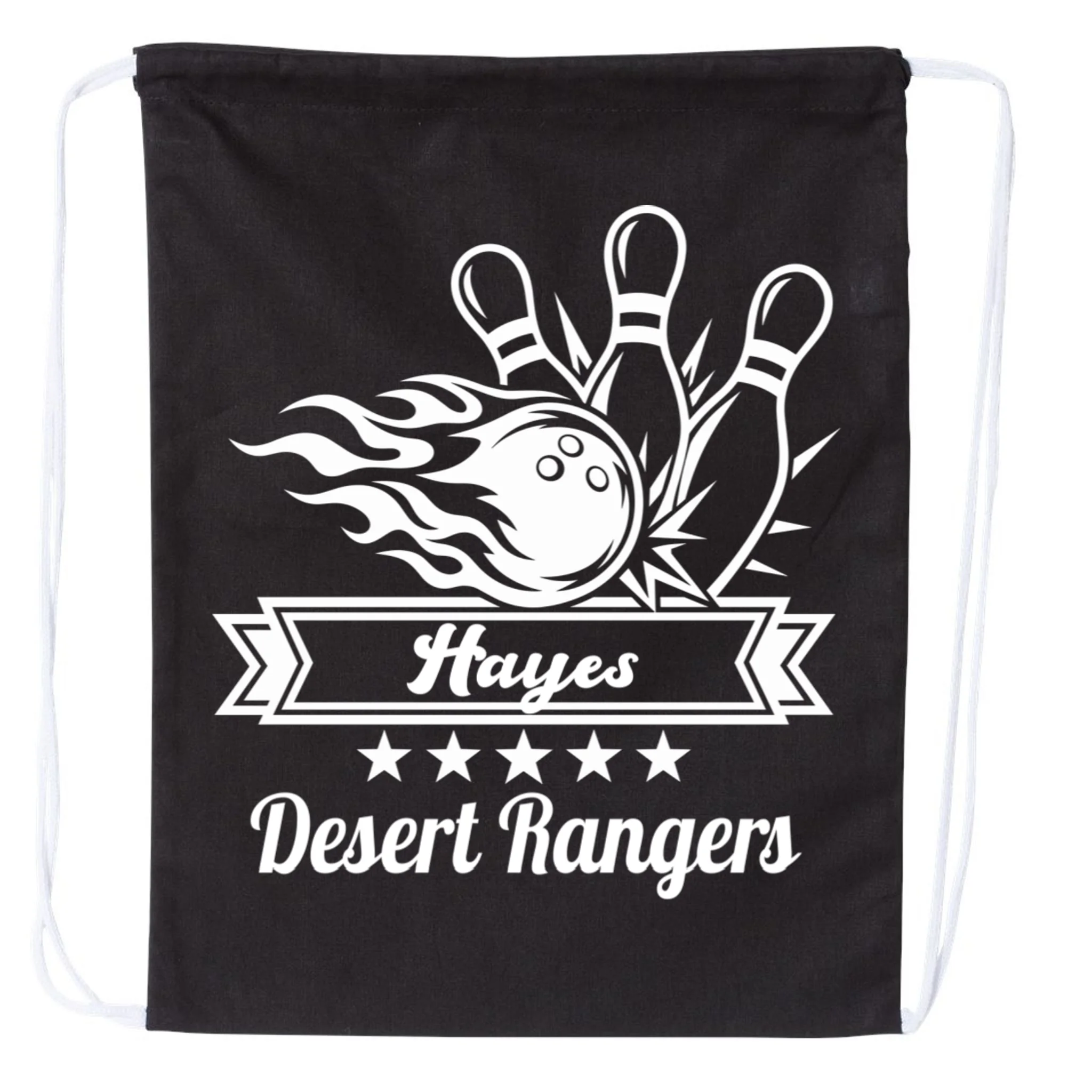 Customizable Bowling Team Name & Player Name – Fiery Strike Sports Drawstring Bag - Front