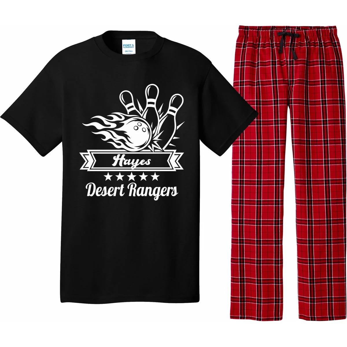 Customizable Bowling Team Name & Player Name – Fiery Strike Sports Men's Pajamas - Front