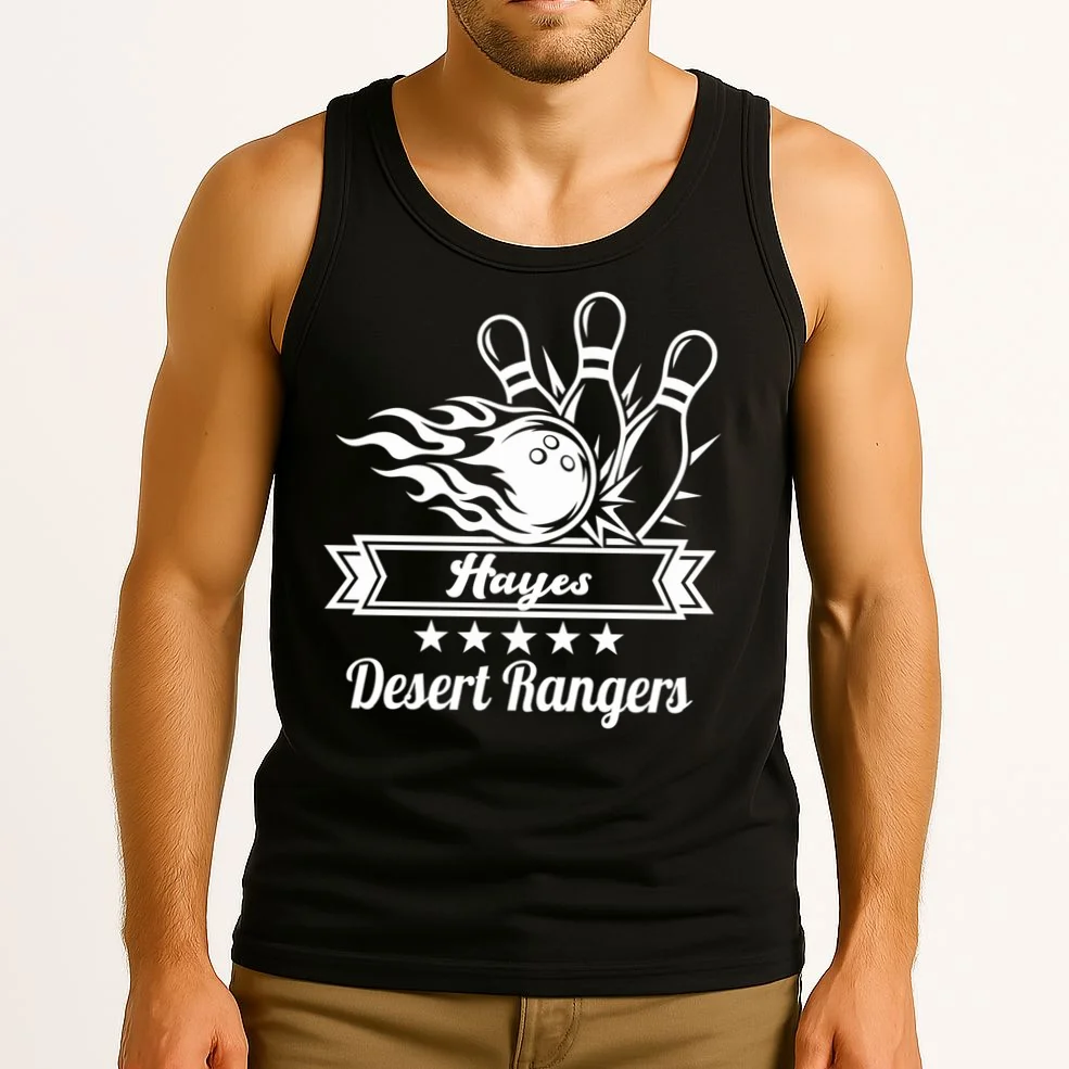 Customizable Bowling Team Name & Player Name – Fiery Strike Sports Men's Tank Top - Front 2