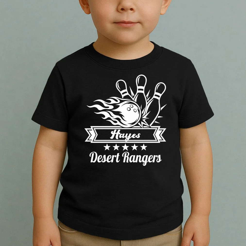 Customizable Bowling Team Name & Player Name – Fiery Strike Sports Toddler T-Shirt - Front 1