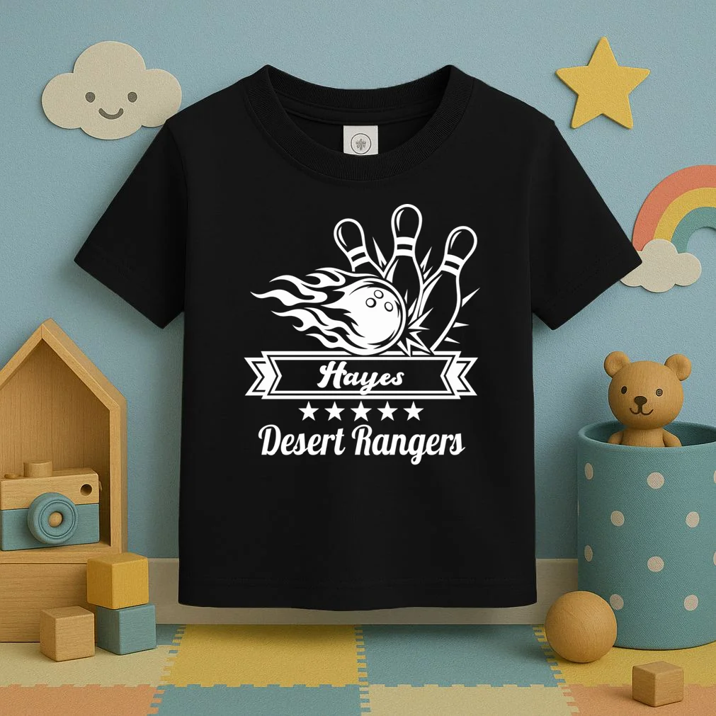 Customizable Bowling Team Name & Player Name – Fiery Strike Sports Toddler T-Shirt - Front 2