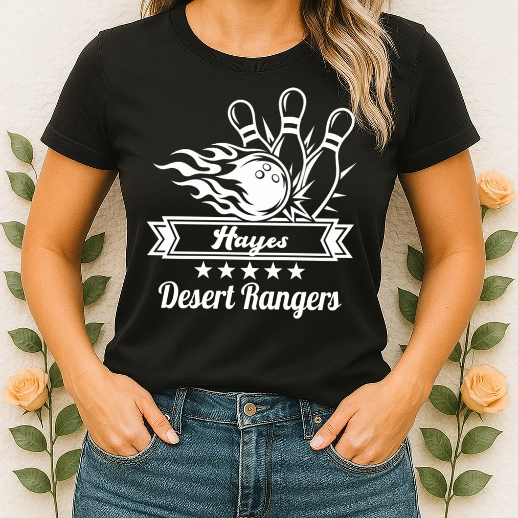 Customizable Bowling Team Name & Player Name – Fiery Strike Sports Women's T-Shirt - Front 1