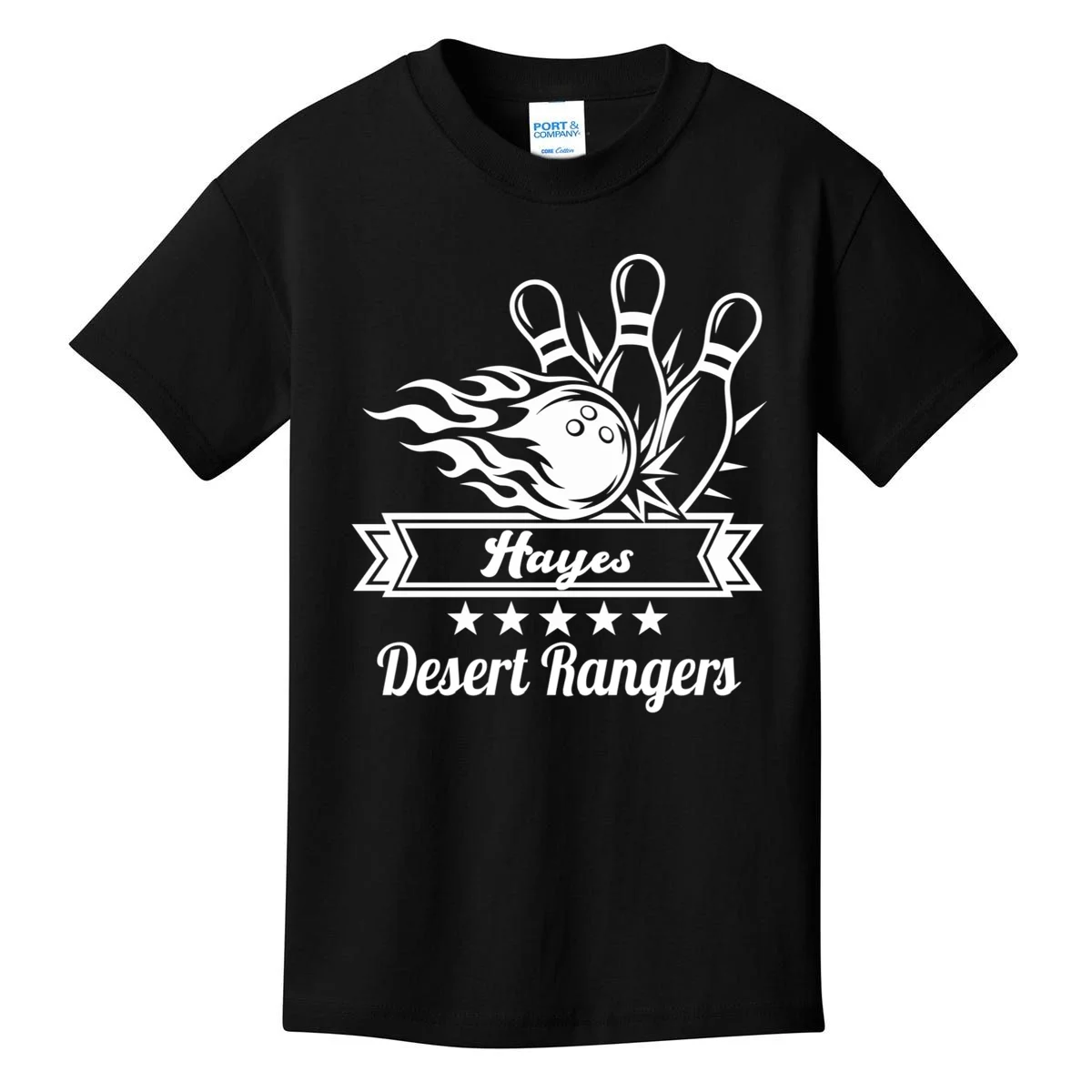 Customizable Bowling Team Name & Player Name – Fiery Strike Sports Kids T-Shirt - Front