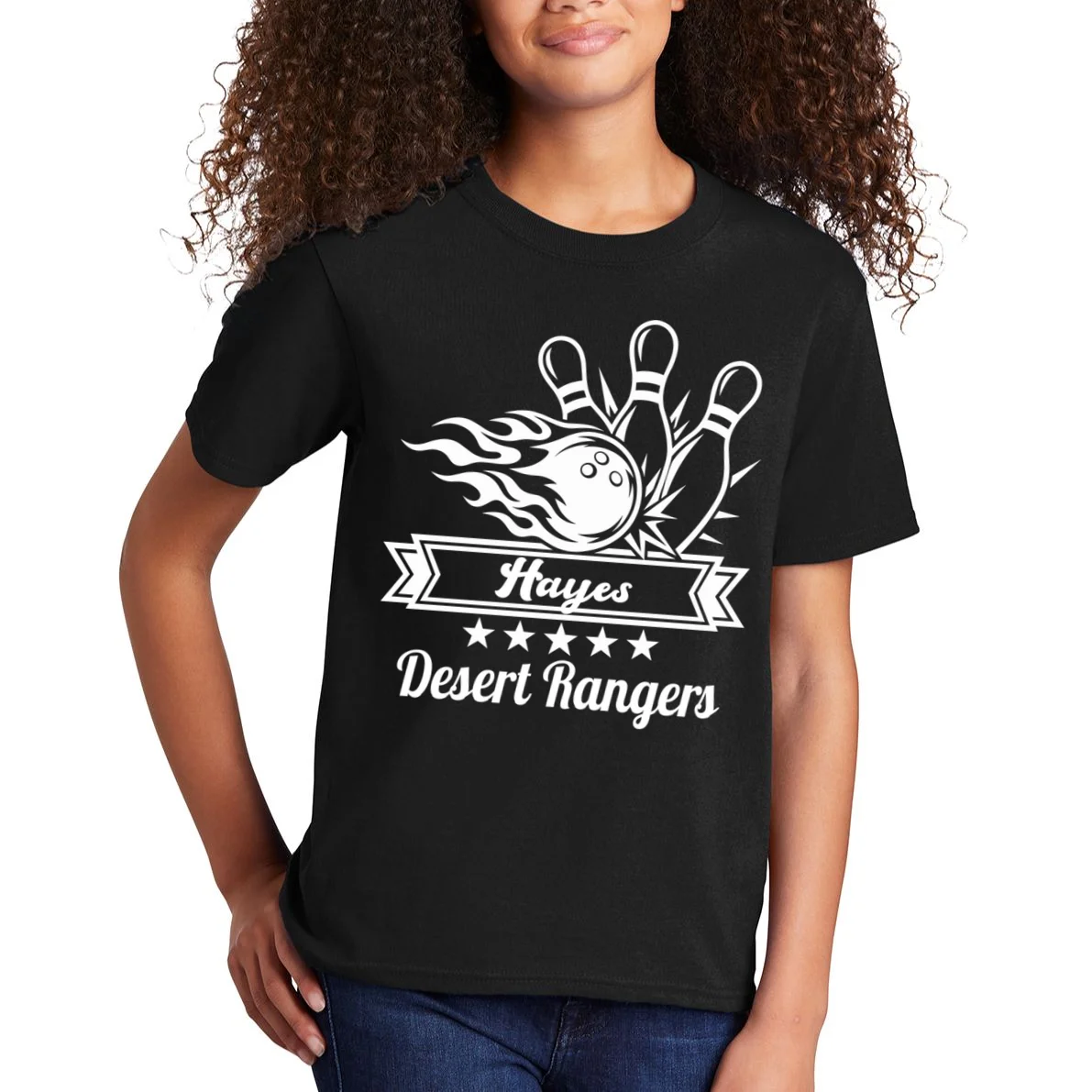 Customizable Bowling Team Name & Player Name – Fiery Strike Sports Kids T-Shirt - Front 1