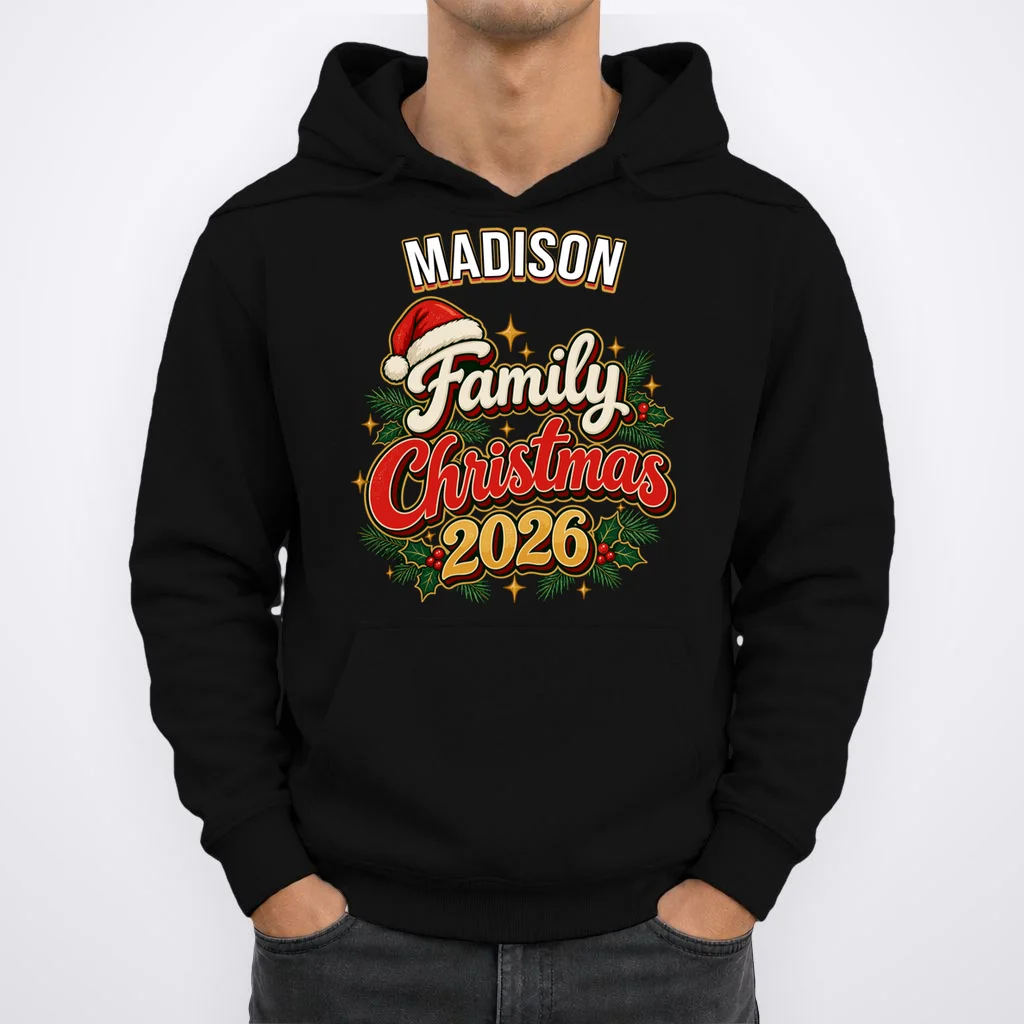 Family Christmas 2026 – Retro Vintage Santa Holiday Men's Hoodie - Front 1