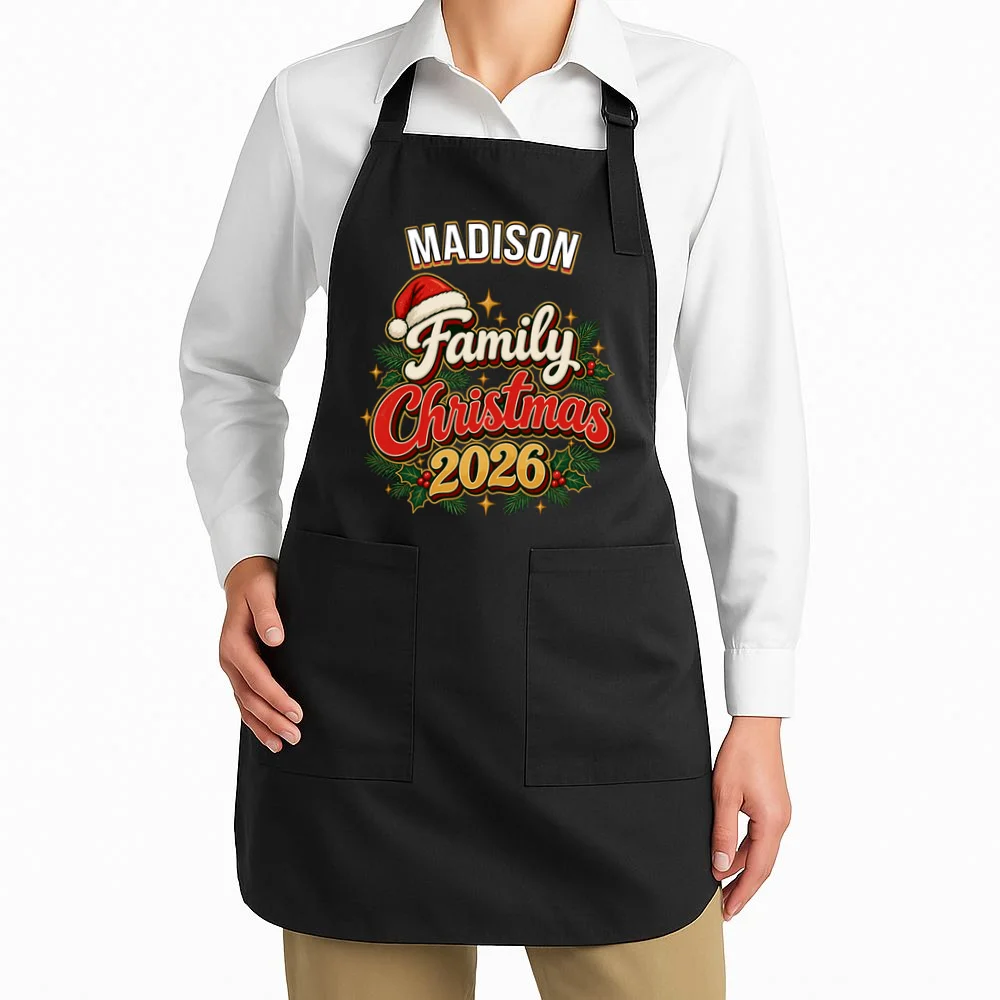 Family Christmas 2026 – Retro Vintage Santa Holiday Apron - Front 1