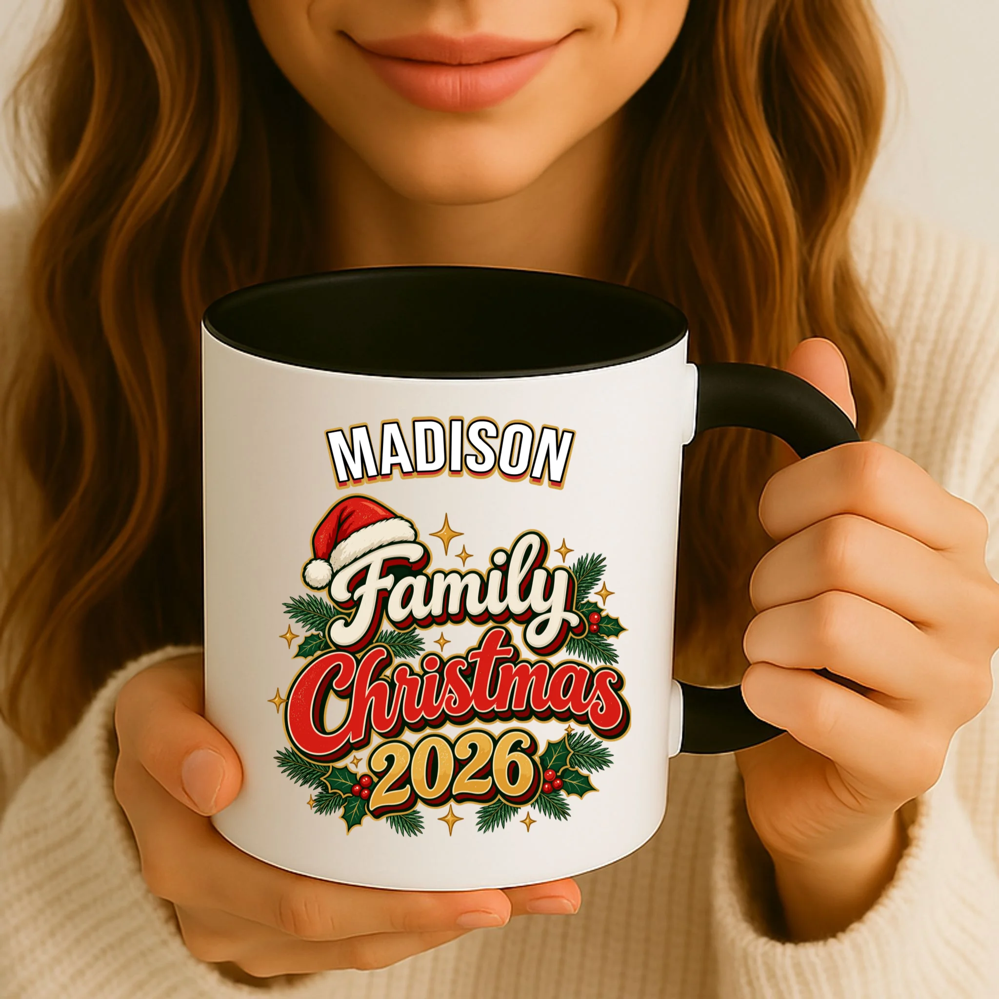 Family Christmas 2026 – Retro Vintage Santa Holiday Mug - Front 2