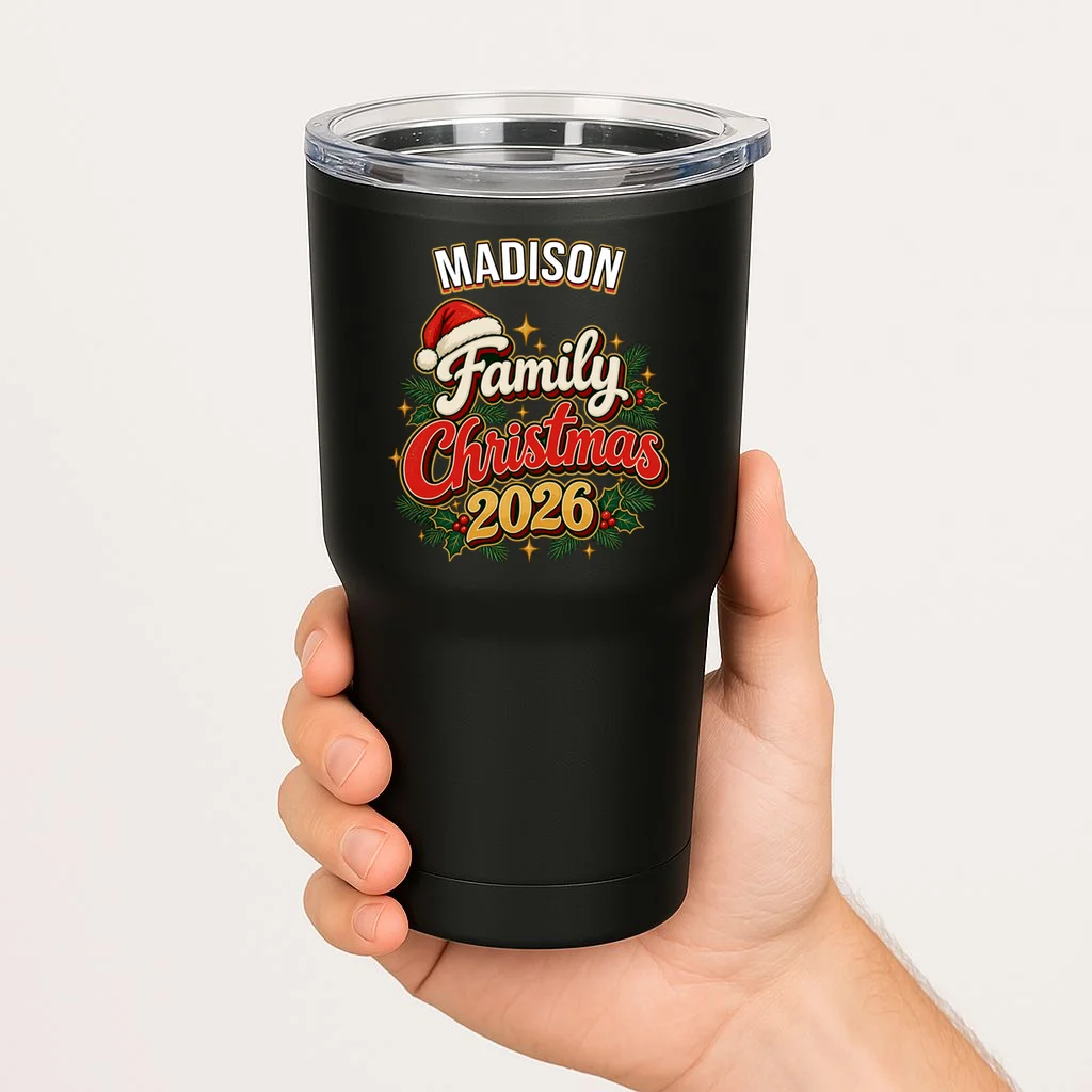 Family Christmas 2026 – Retro Vintage Santa Holiday 20oz Tumbler - Front 1