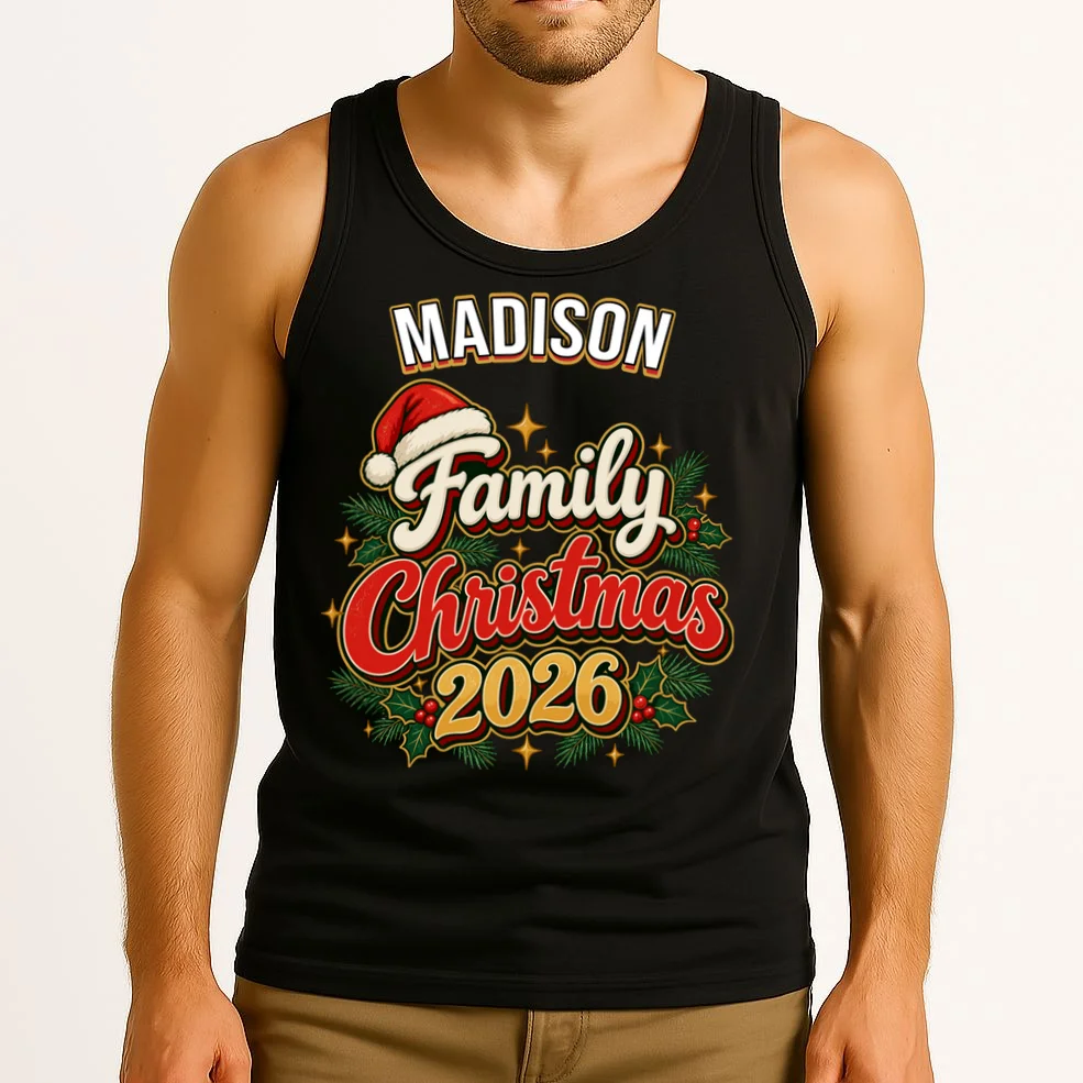 Family Christmas 2026 – Retro Vintage Santa Holiday Men's Tank Top - Front 2