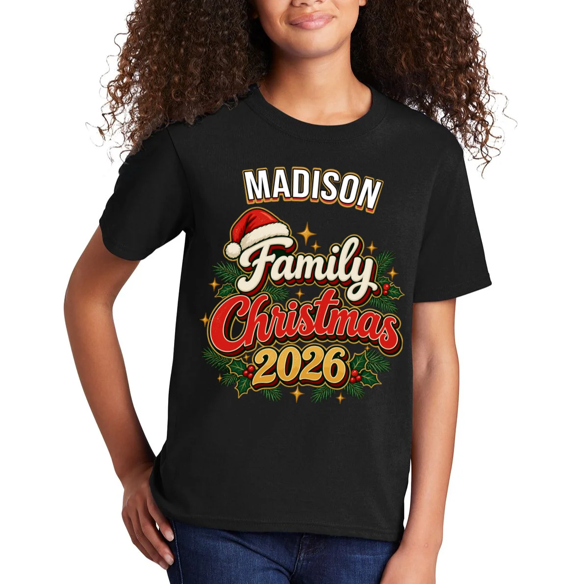 Family Christmas 2026 – Retro Vintage Santa Holiday Kids T-Shirt - Front 1