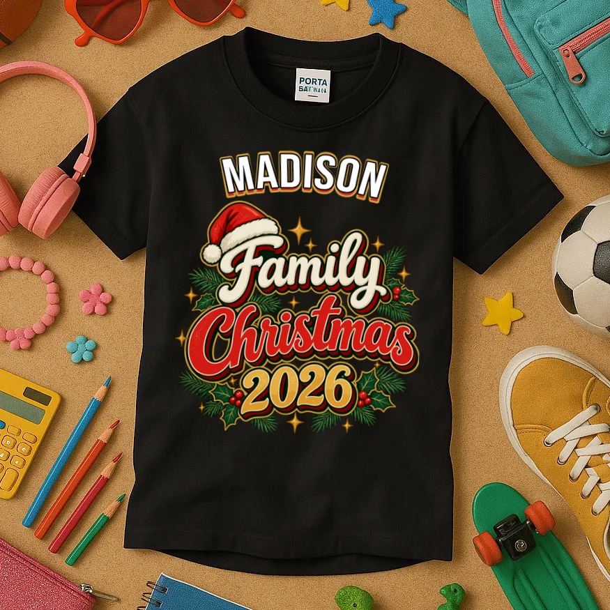 Family Christmas 2026 – Retro Vintage Santa Holiday Kids T-Shirt - Front 2