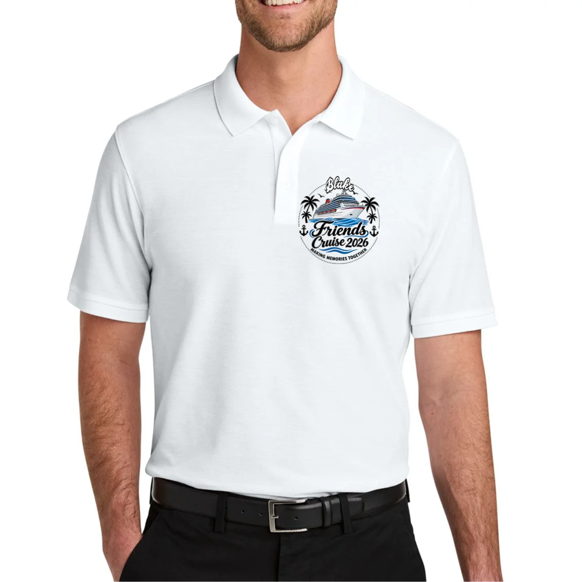Friends Cruise 2026 – Personalized Cruise Trip & Friendship Design Men's Polo - Front 1