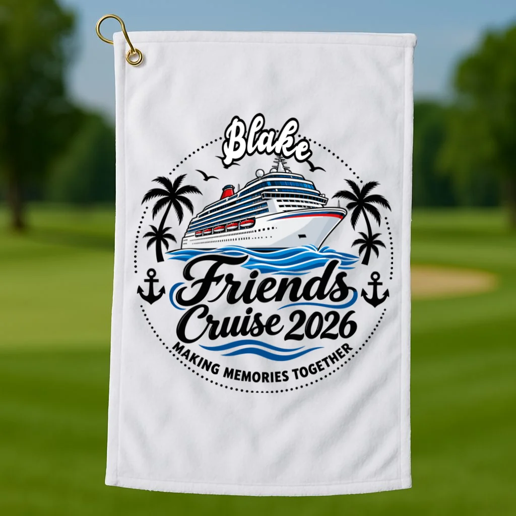 Friends Cruise 2026 – Personalized Cruise Trip & Friendship Design Golf Towel - Front 1