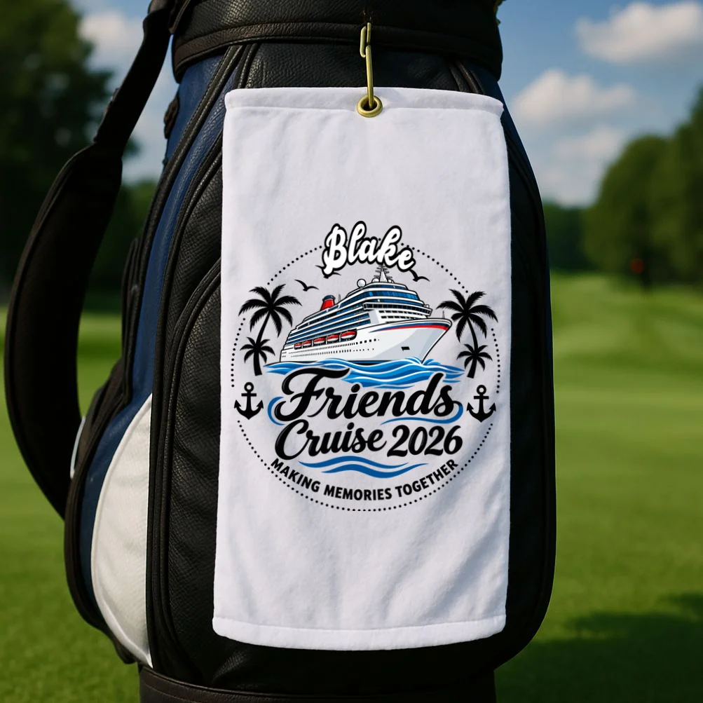 Friends Cruise 2026 – Personalized Cruise Trip & Friendship Design Golf Towel - Front 2