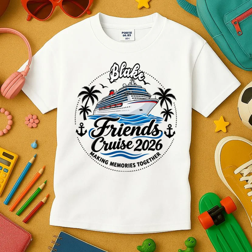 Friends Cruise 2026 – Personalized Cruise Trip & Friendship Design Kids T-Shirt - Front 2
