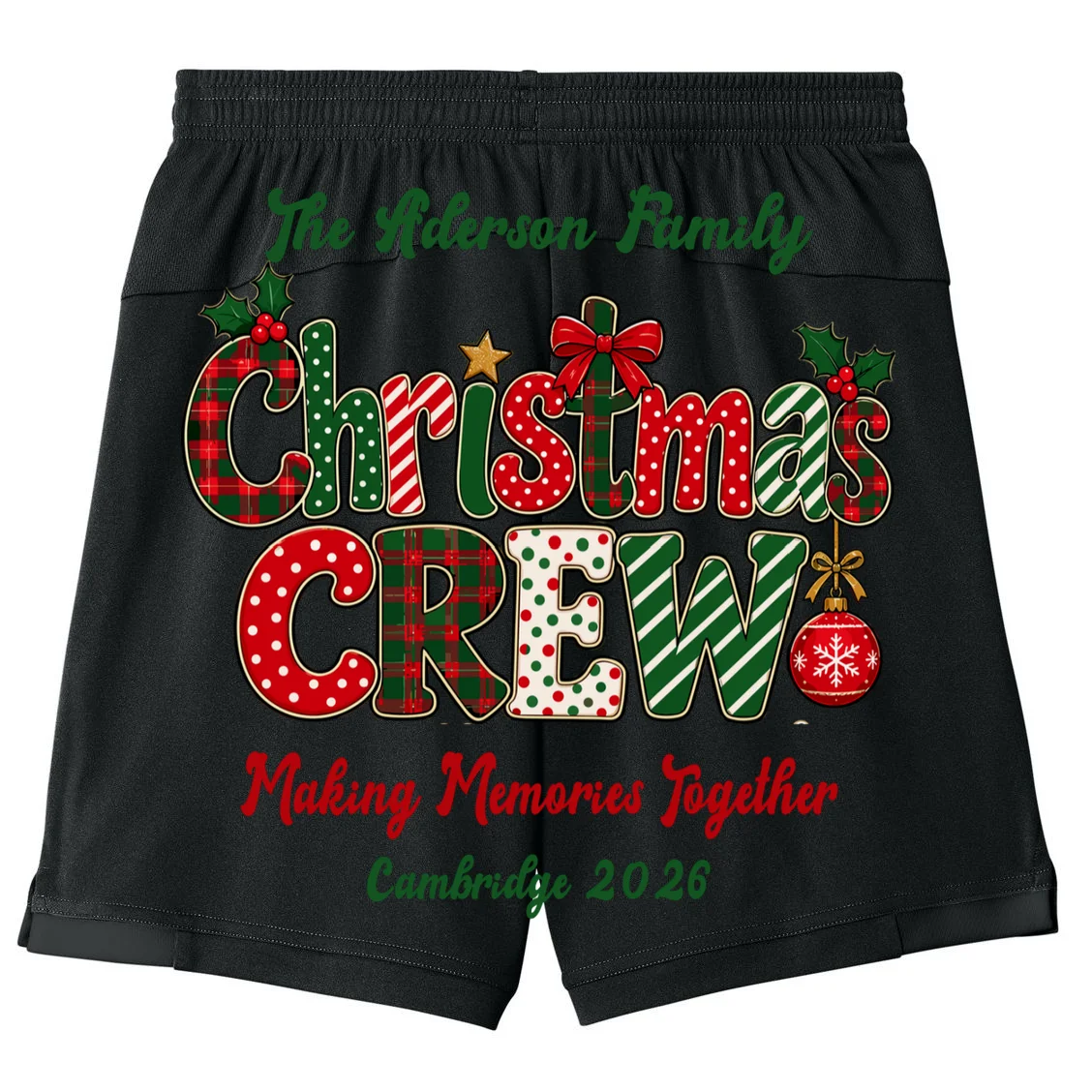 Family Christmas Crew Making Memories Together 2026 Kids Shorts - Back