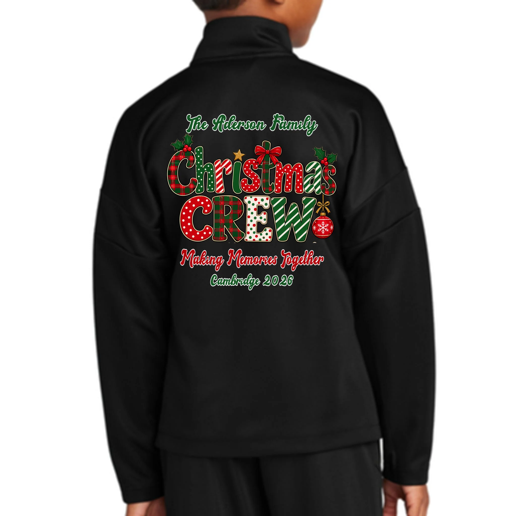 Family Christmas Crew Making Memories Together 2026 Kids Jacket - Back