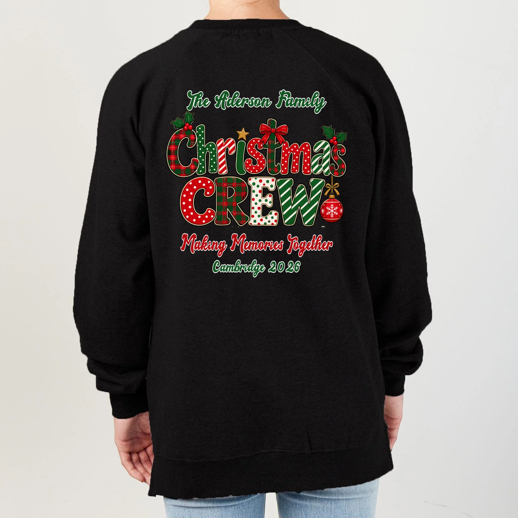 Family Christmas Crew Making Memories Together 2026 Women's Sweatshirt - Back - Close-up