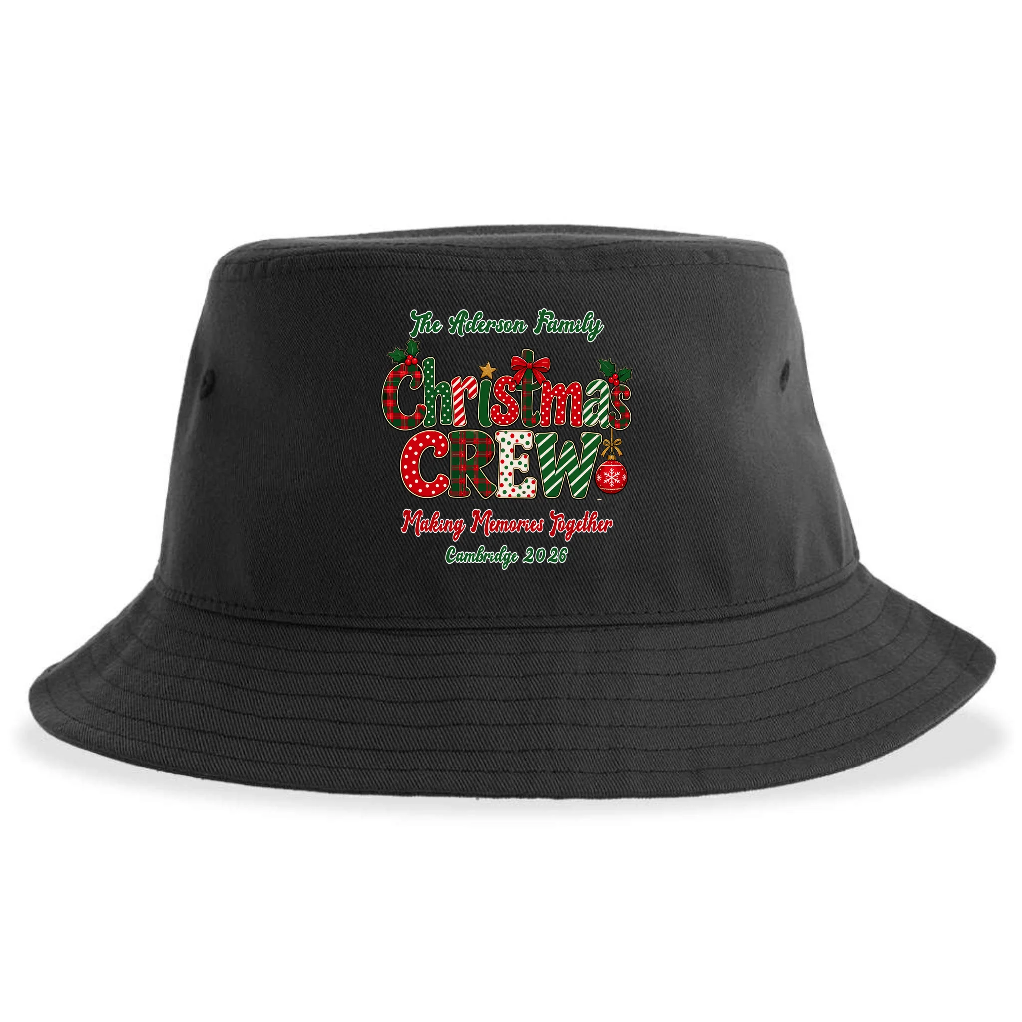 Family Christmas Crew Making Memories Together 2026 Bucket Hat - Back - Close-up