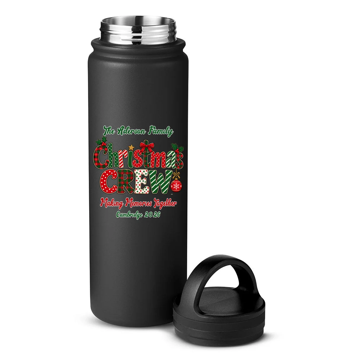 Family Christmas Crew Making Memories Together 2026 24oz Water Bottle - Back - Close-up
