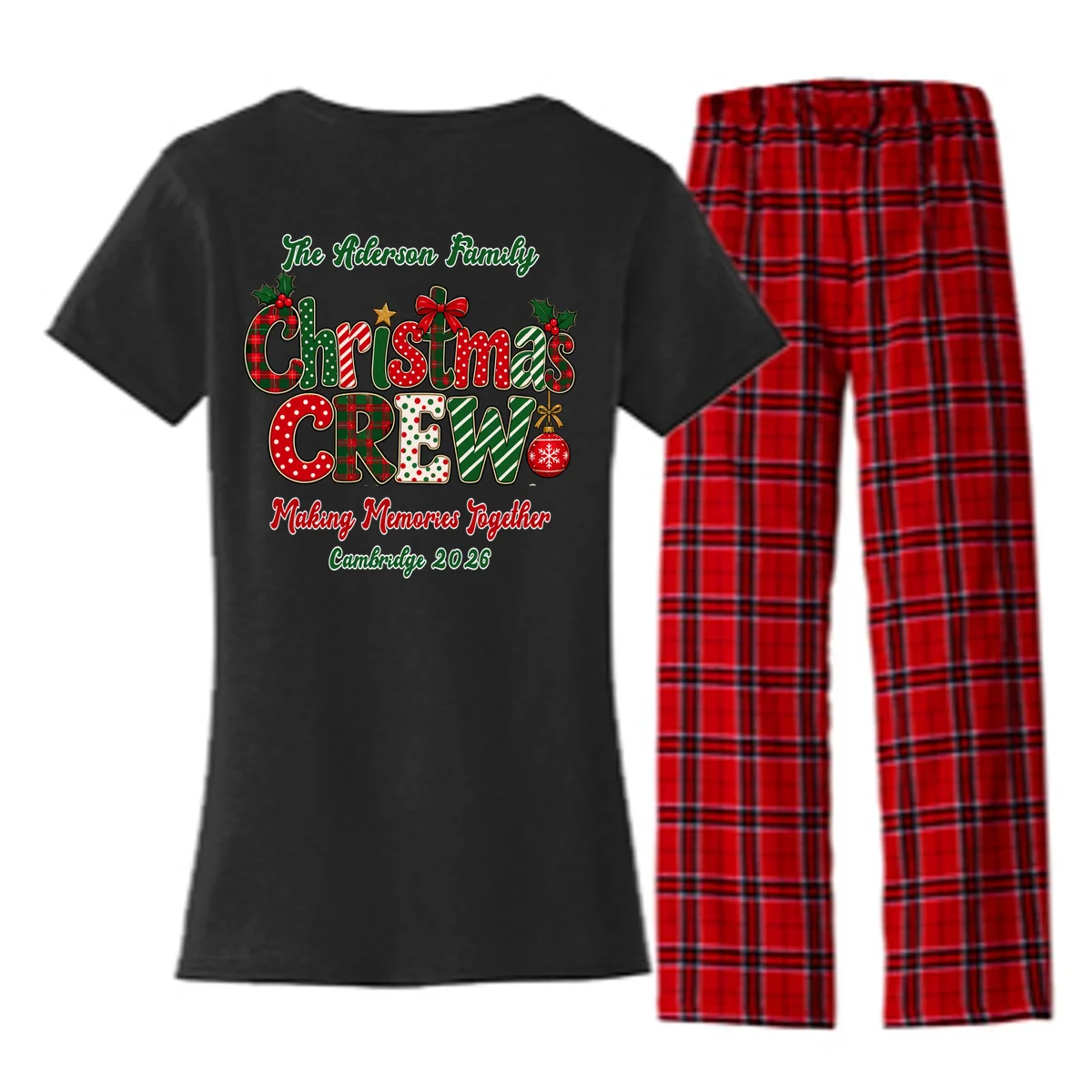 Family Christmas Crew Making Memories Together 2026 Women's Flannel Pajama Set - Back