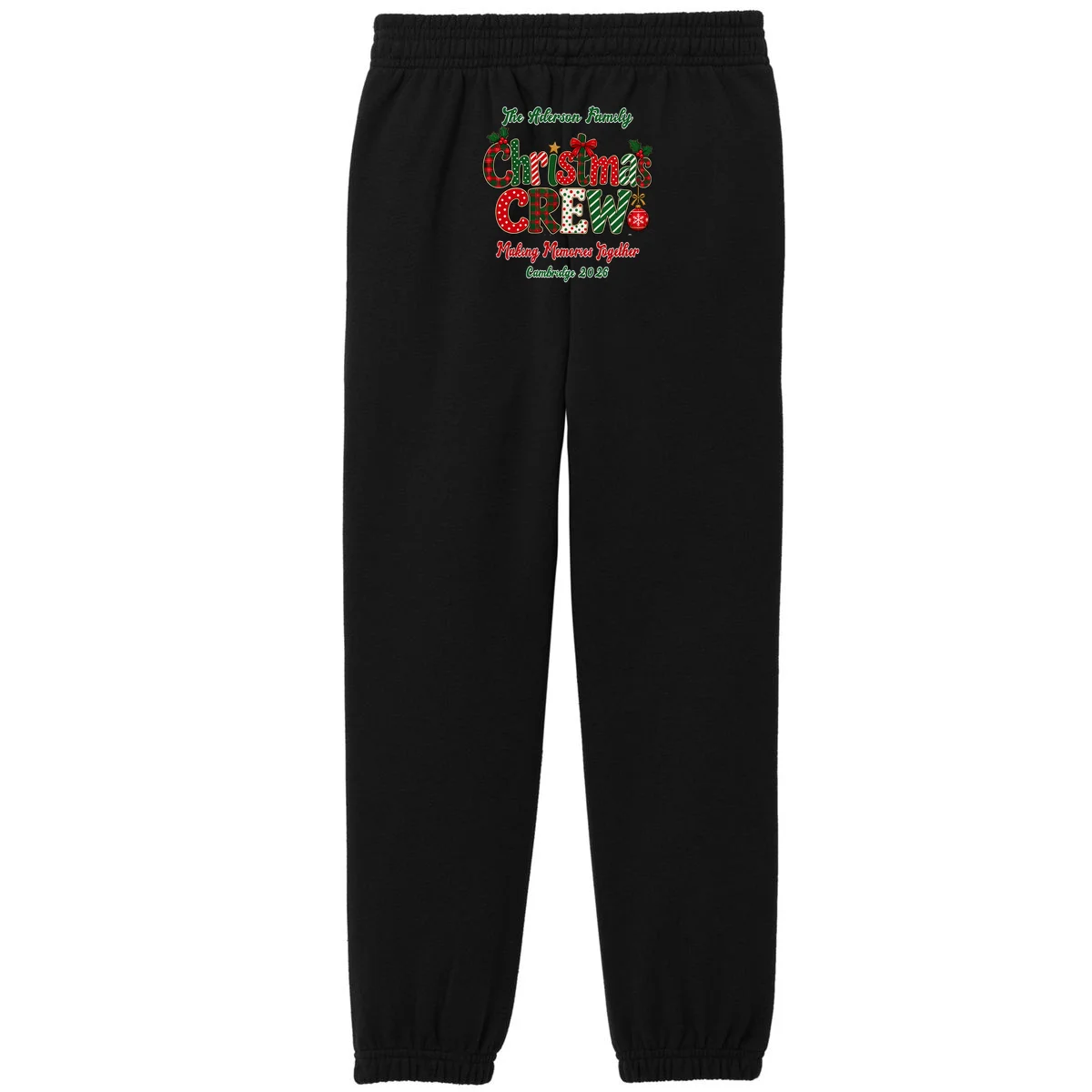 Family Christmas Crew Making Memories Together 2026 Kids Fleece Sweatpants - Back - Close-up