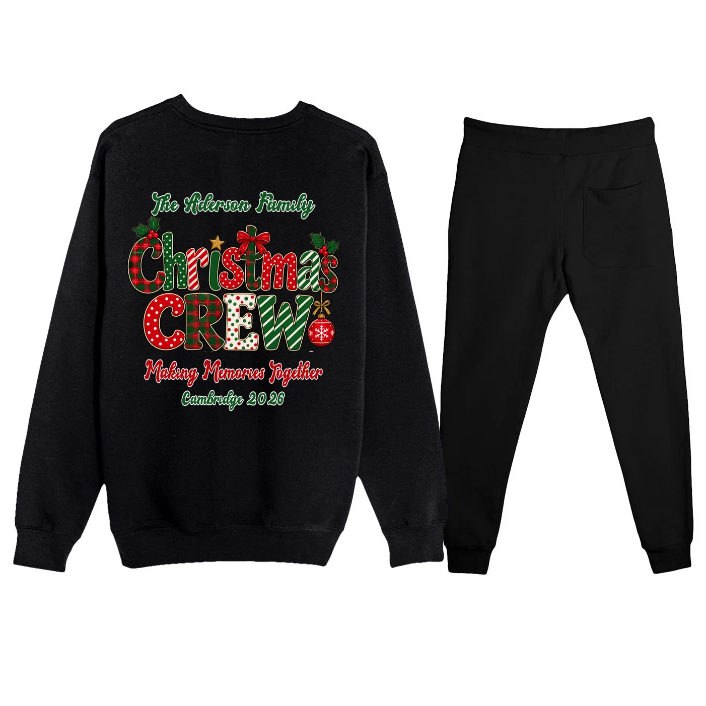 Family Christmas Crew Making Memories Together 2026 Men's Sweatsuit - Back - Close-up