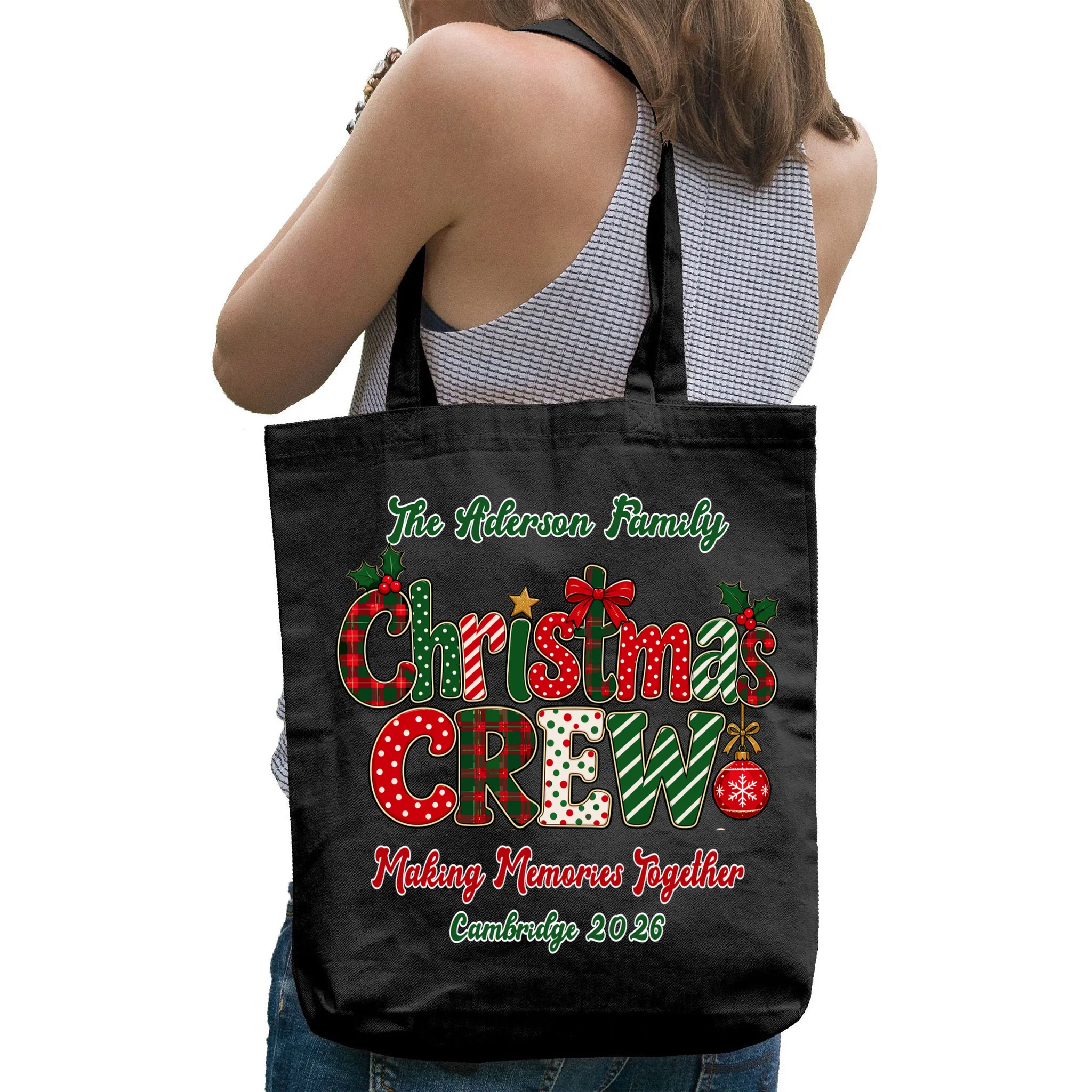 Family Christmas Crew Making Memories Together 2026 Tote Bag - Back - Close-up