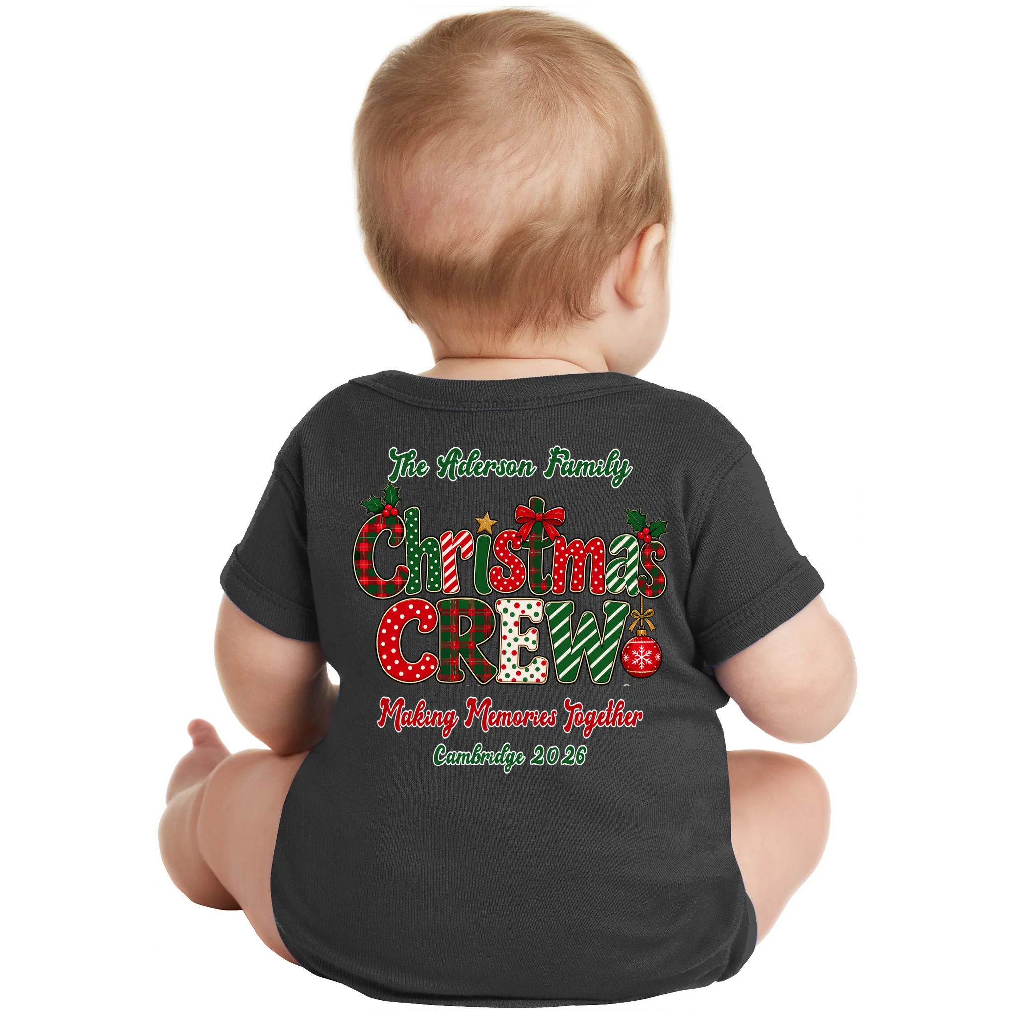 Family Christmas Crew Making Memories Together 2026 Baby Bodysuit - Back - Close-up
