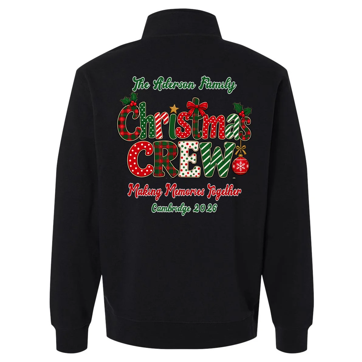 Family Christmas Crew Making Memories Together 2026 Men's Pullover Quarter Zip - Back - Close-up