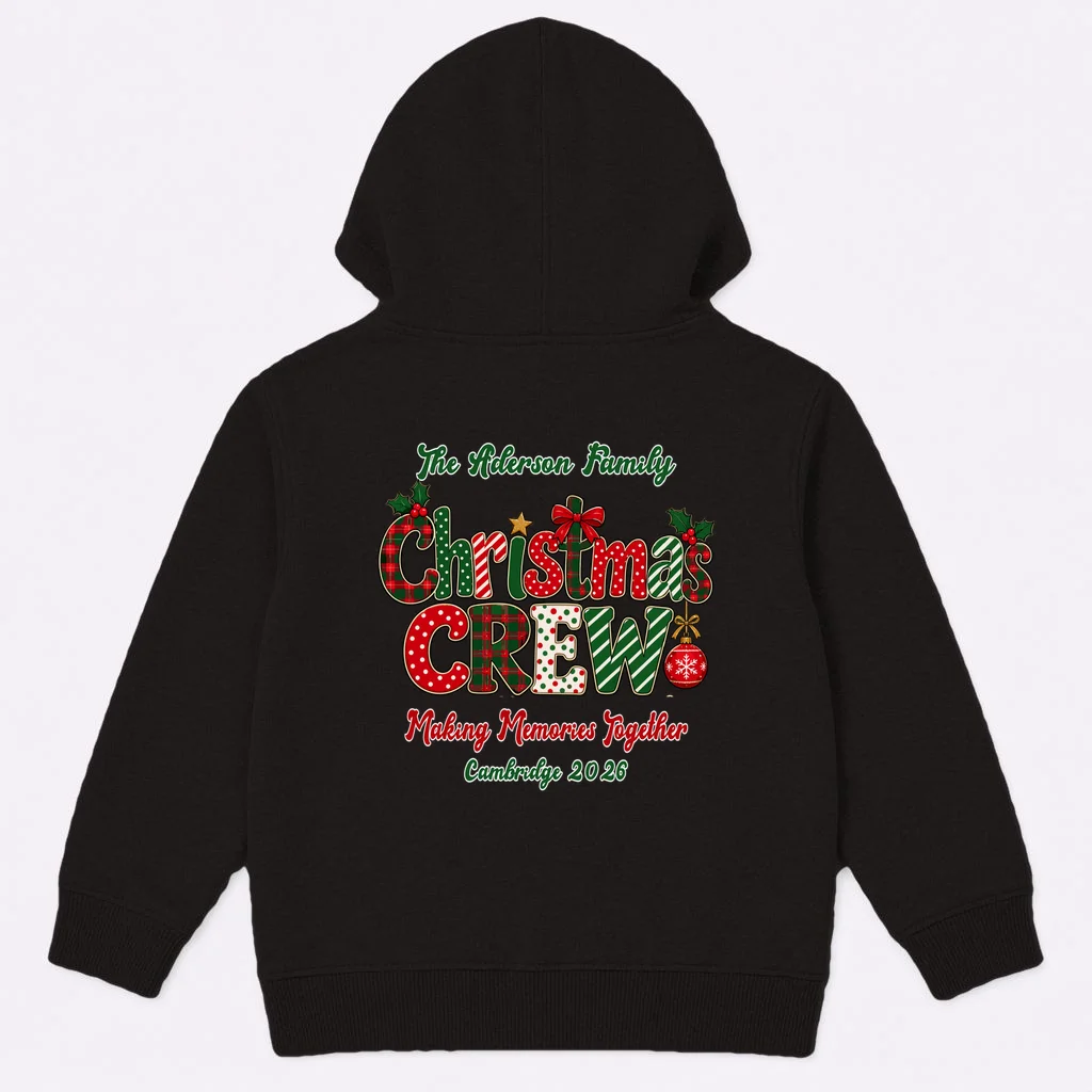 Family Christmas Crew Making Memories Together 2026 Kids Hoodie - Back